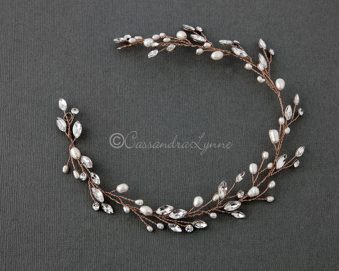 Crystal Wedding Hair Vine with Pearls - Cassandra Lynne