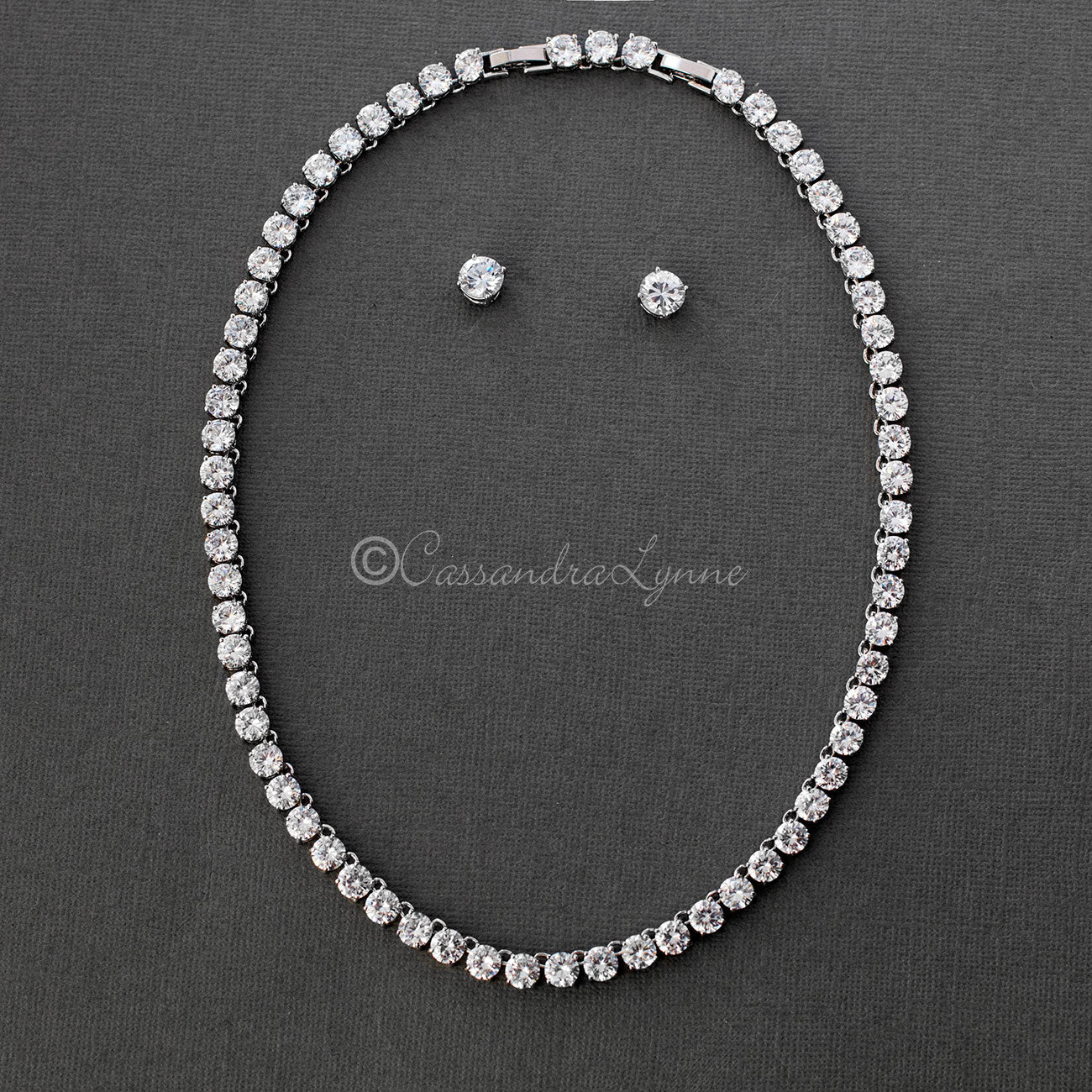 Cubic Zirconia Tennis Necklace and Earrings - Cassandra Lynne