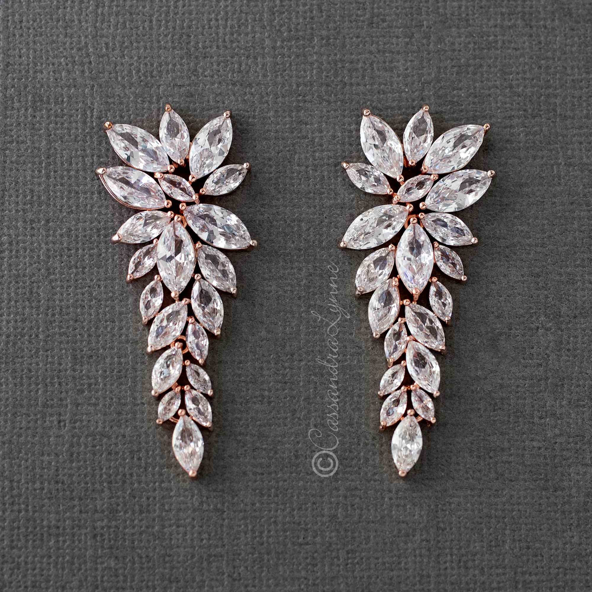CZ Bridal Earrings of Leaf Clusters - Cassandra Lynne