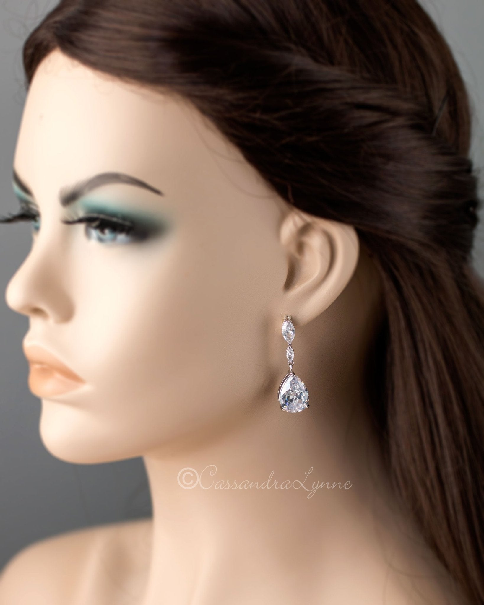 CZ Earrings of Pear Drop and Marquise Leaf - Cassandra Lynne