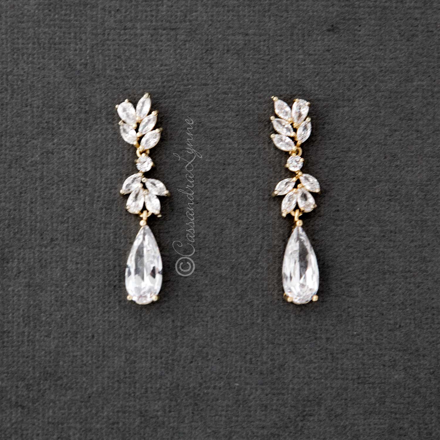 CZ Elongated Drop Wedding Earrings - Cassandra Lynne