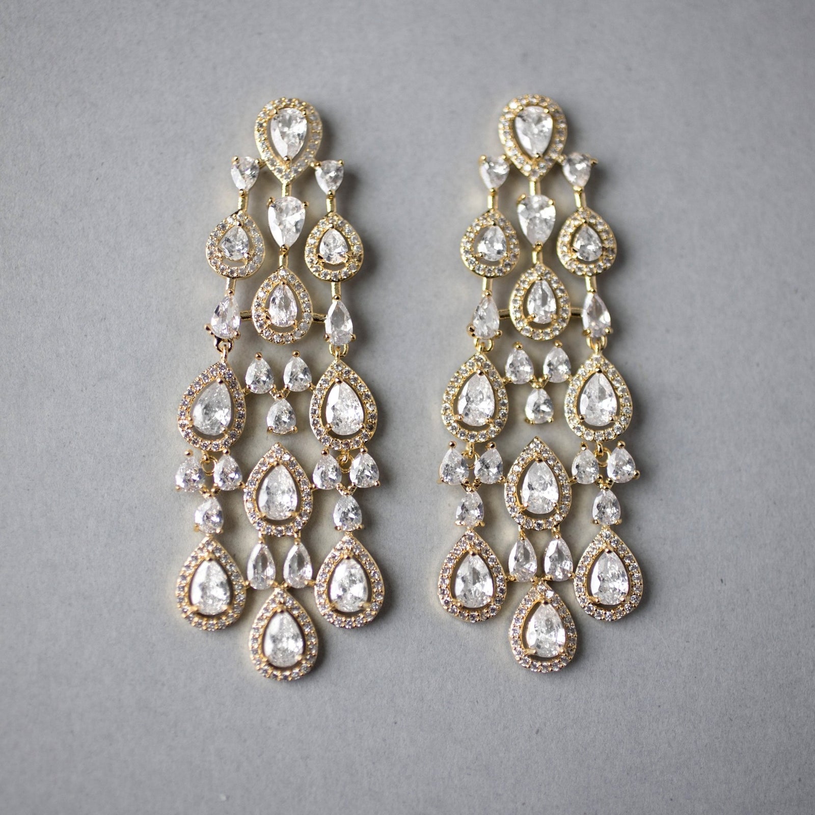 CZ Layered Chandelier Pear Drop Earrings - Earrings - Cassandra Lynne