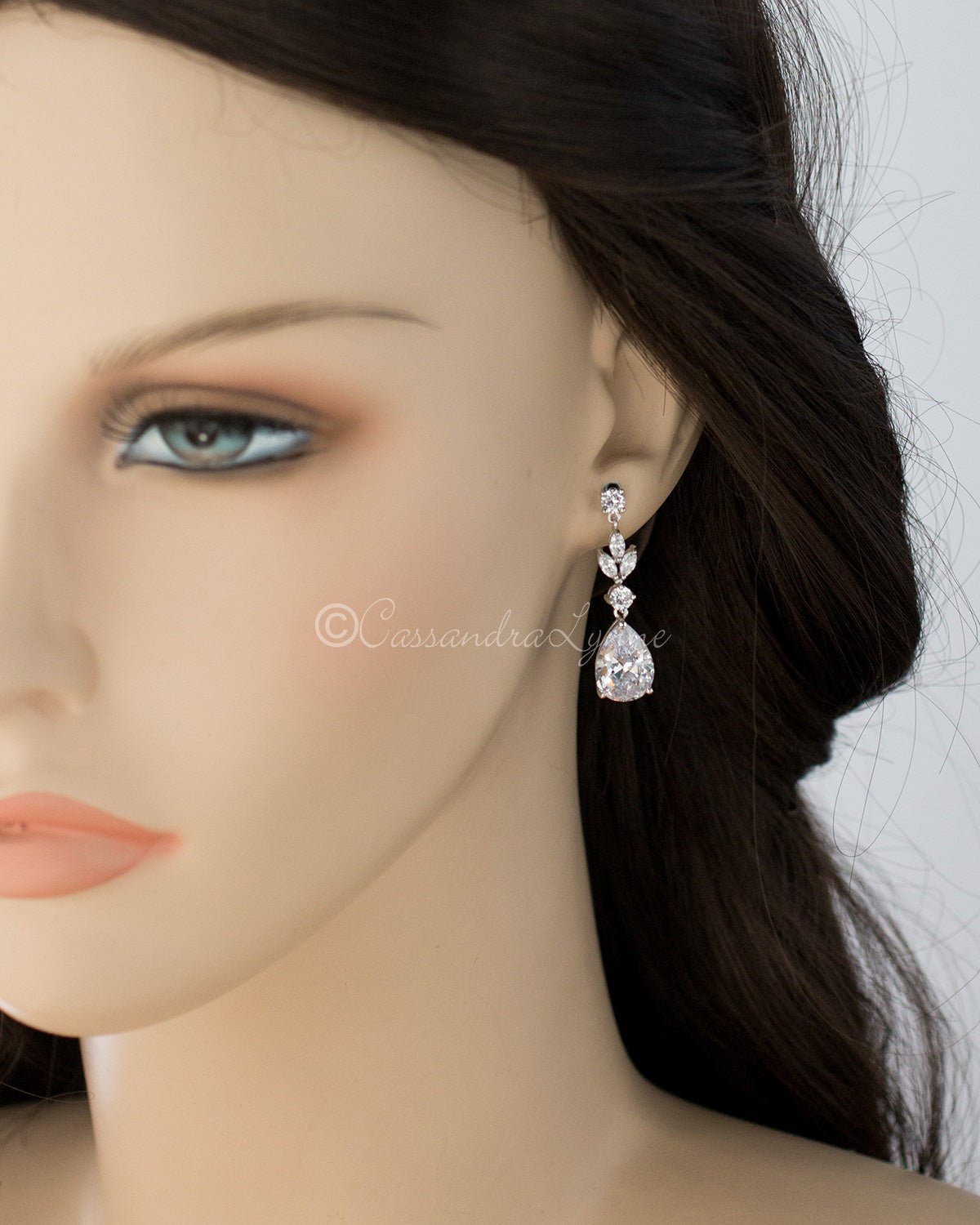 CZ Pear Drop Bridal Earrings Screw Back - Cassandra Lynne