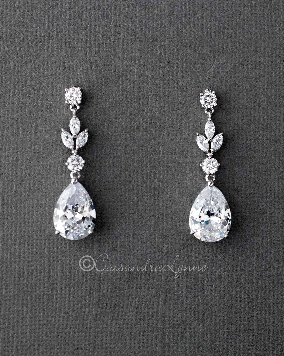 CZ Pear Drop Bridal Earrings - Cassandra Lynne
