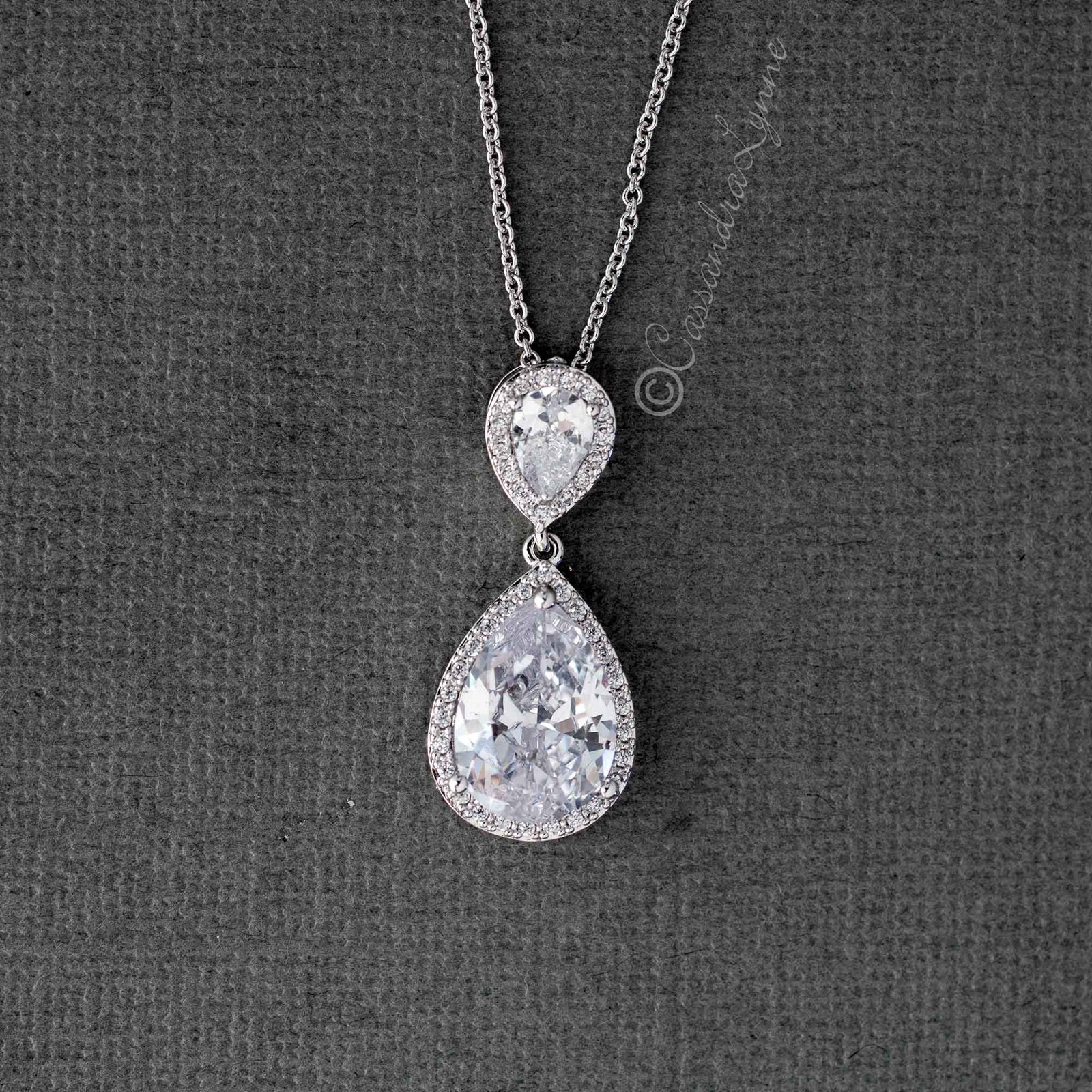 Large CZ Water Drop Pendant Necklace - Cassandra Lynne