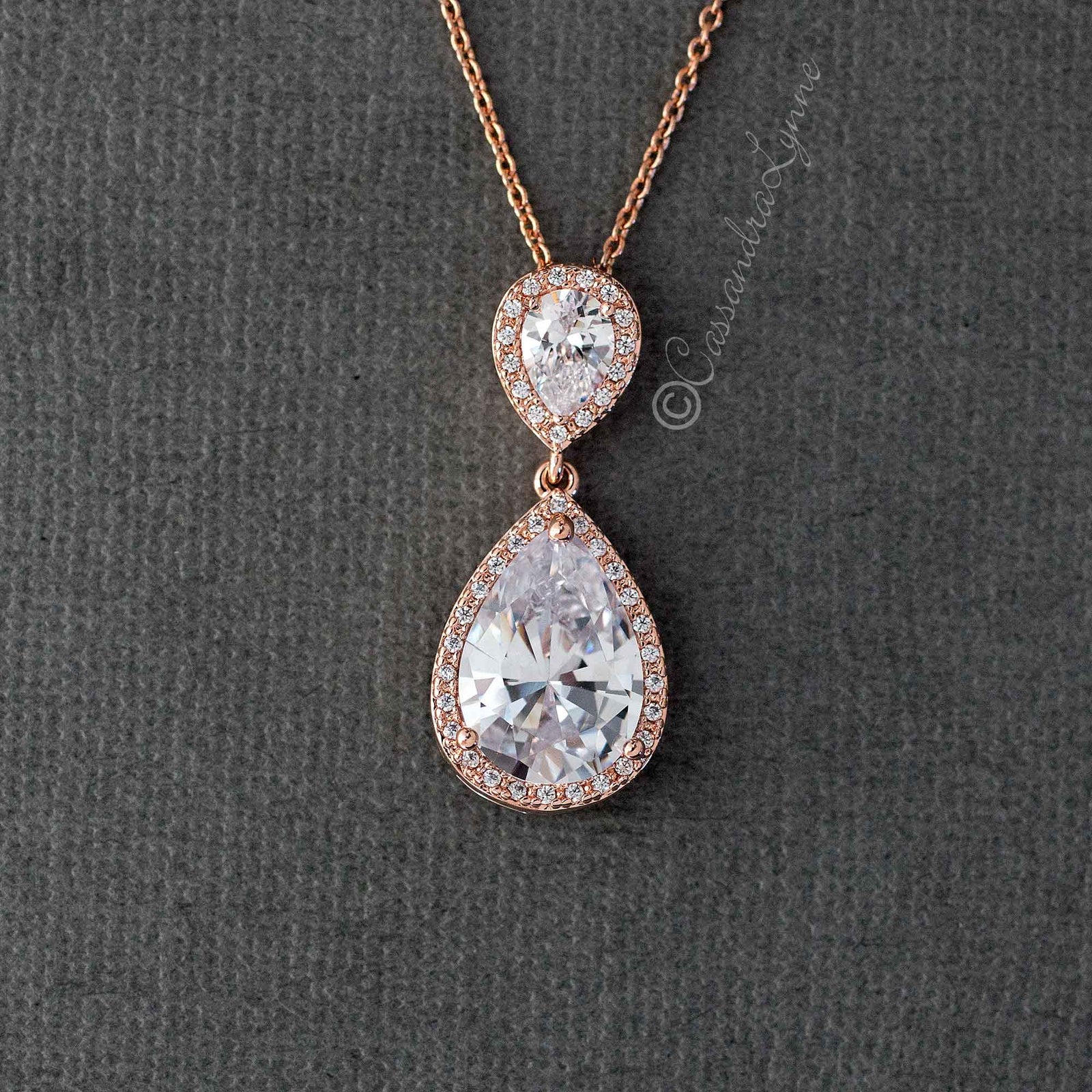 Large CZ Water Drop Pendant Necklace - Cassandra Lynne