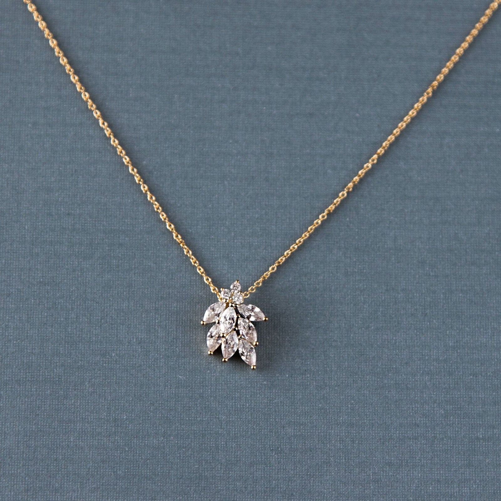 Dainty CZ Leaf Cluster Pendant Necklace - Cassandra Lynne