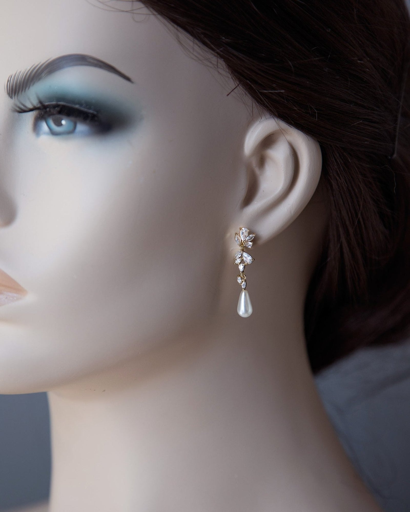 Dainty Teardrop Pearl Drop CZ Earrings - Earrings - Cassandra Lynne