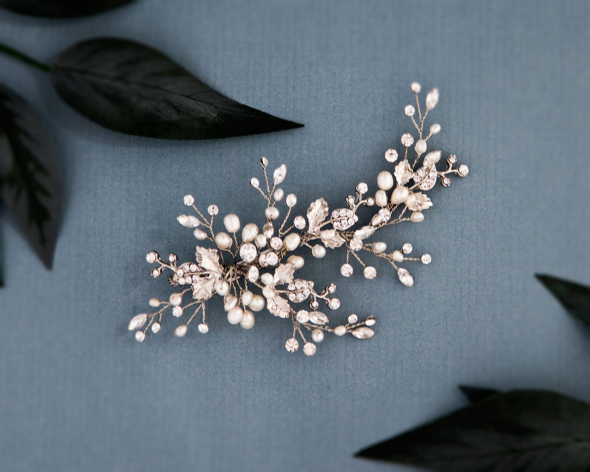 Dark Silver Bridal Clip with Pearls - Cassandra Lynne