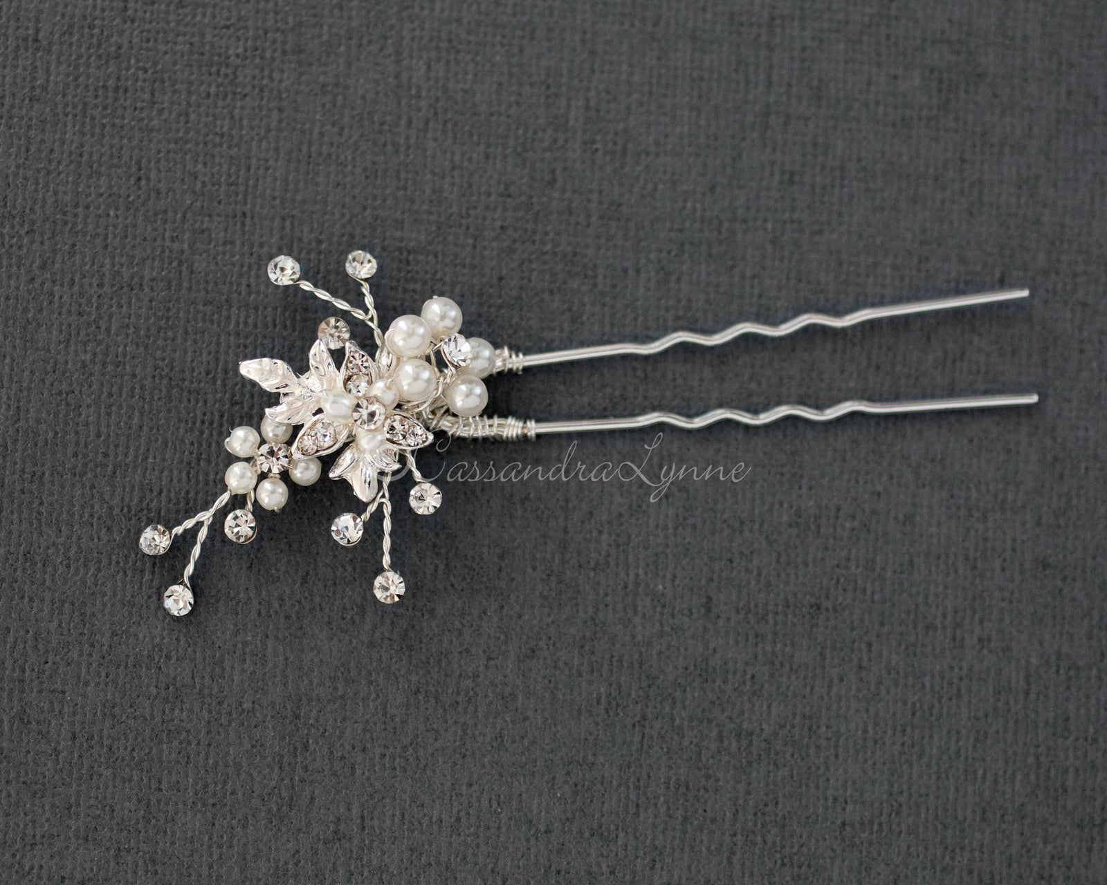 Delicate Bridal Hair Pin with Pearls - Cassandra Lynne