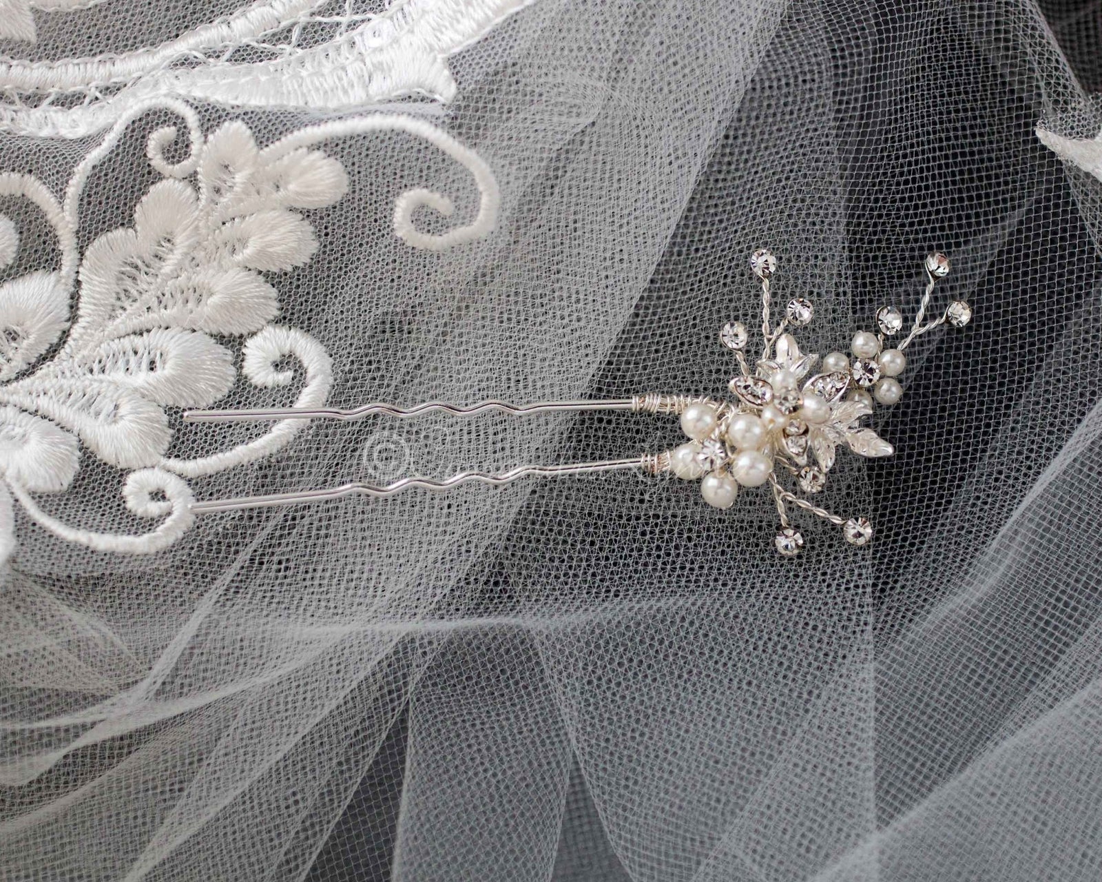 Delicate Bridal Hair Pin with Pearls - Hair Pins - Cassandra Lynne
