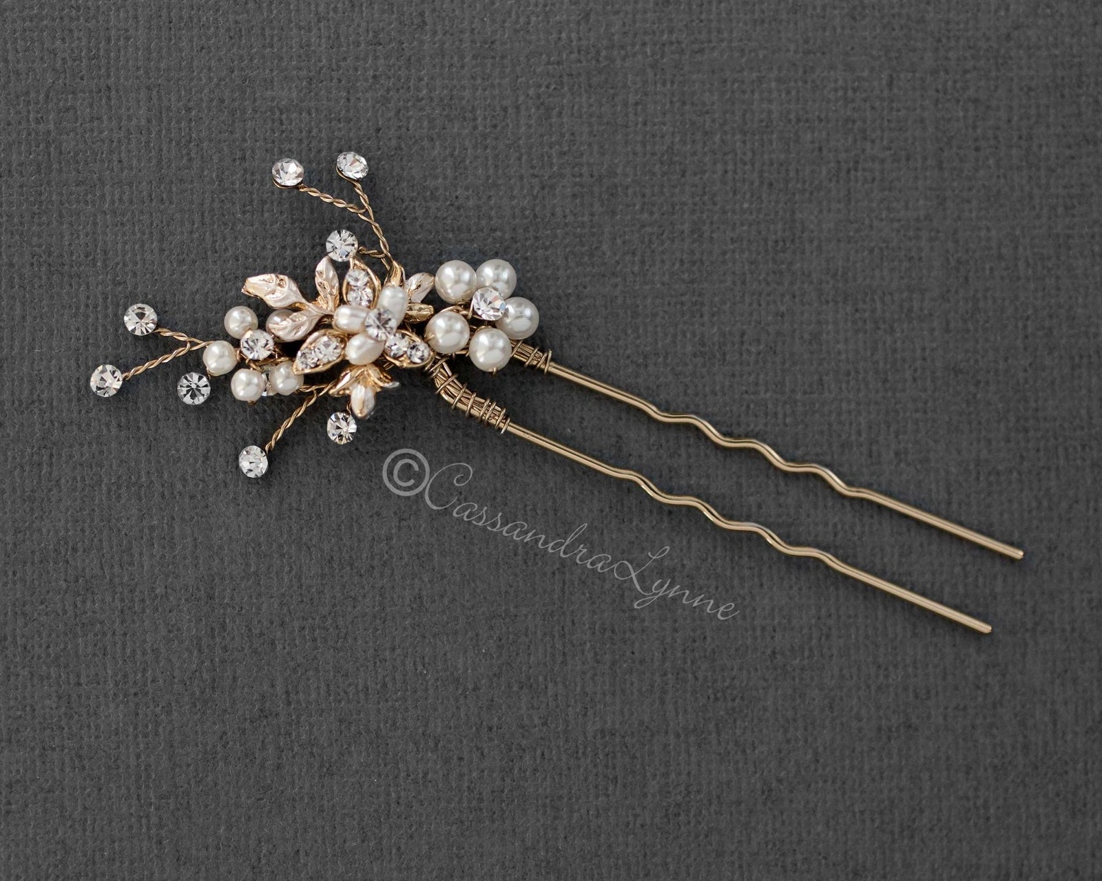 Delicate Bridal Hair Pin with Pearls - Cassandra Lynne
