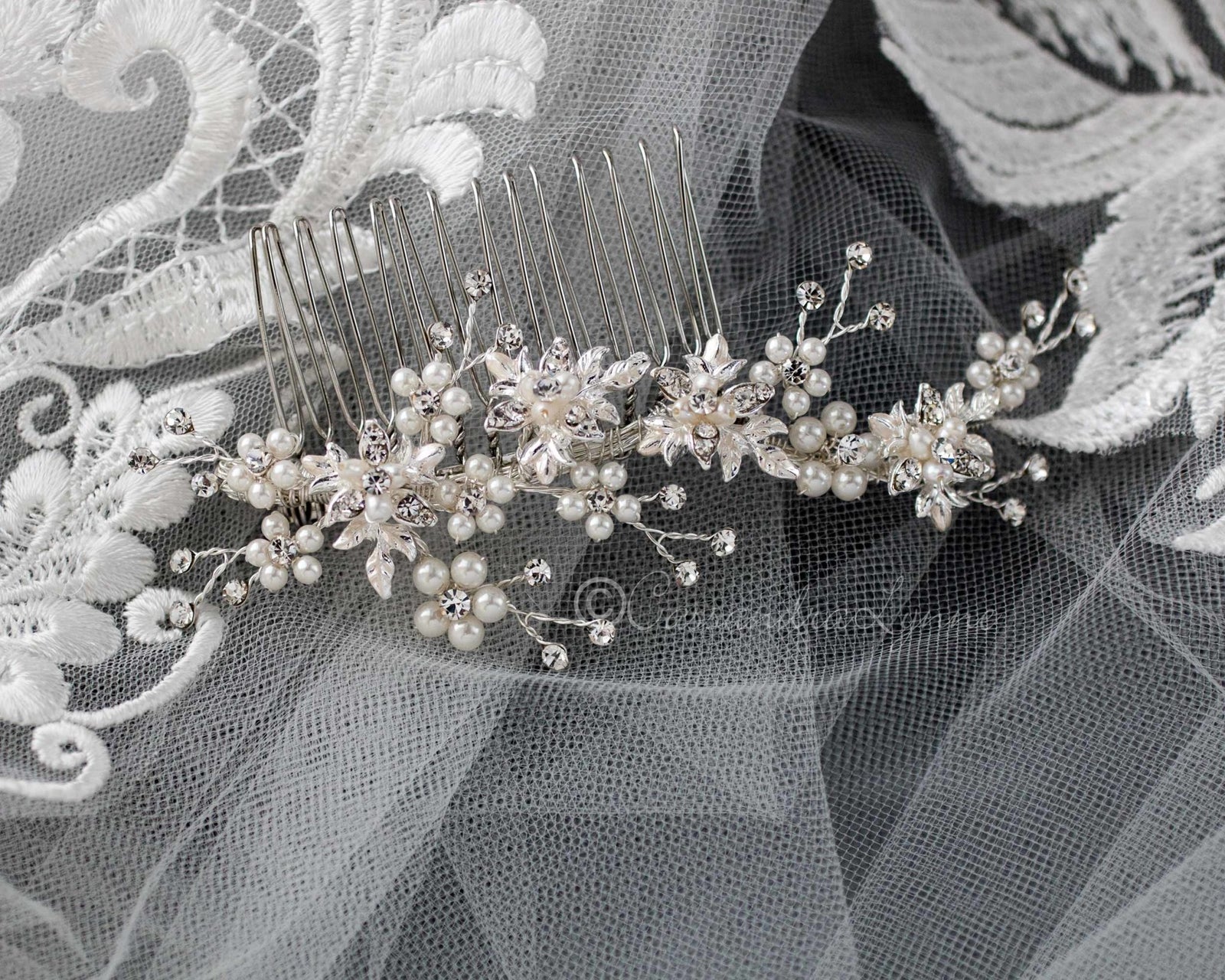 Delicate Wedding Hair Comb with Pearls - Cassandra Lynne