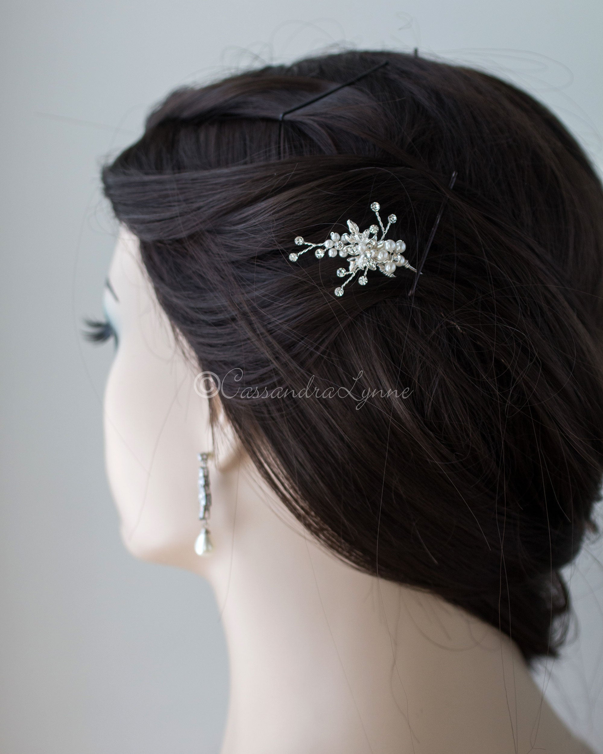 Delicate Bridal Hair Pin with Pearls - Cassandra Lynne