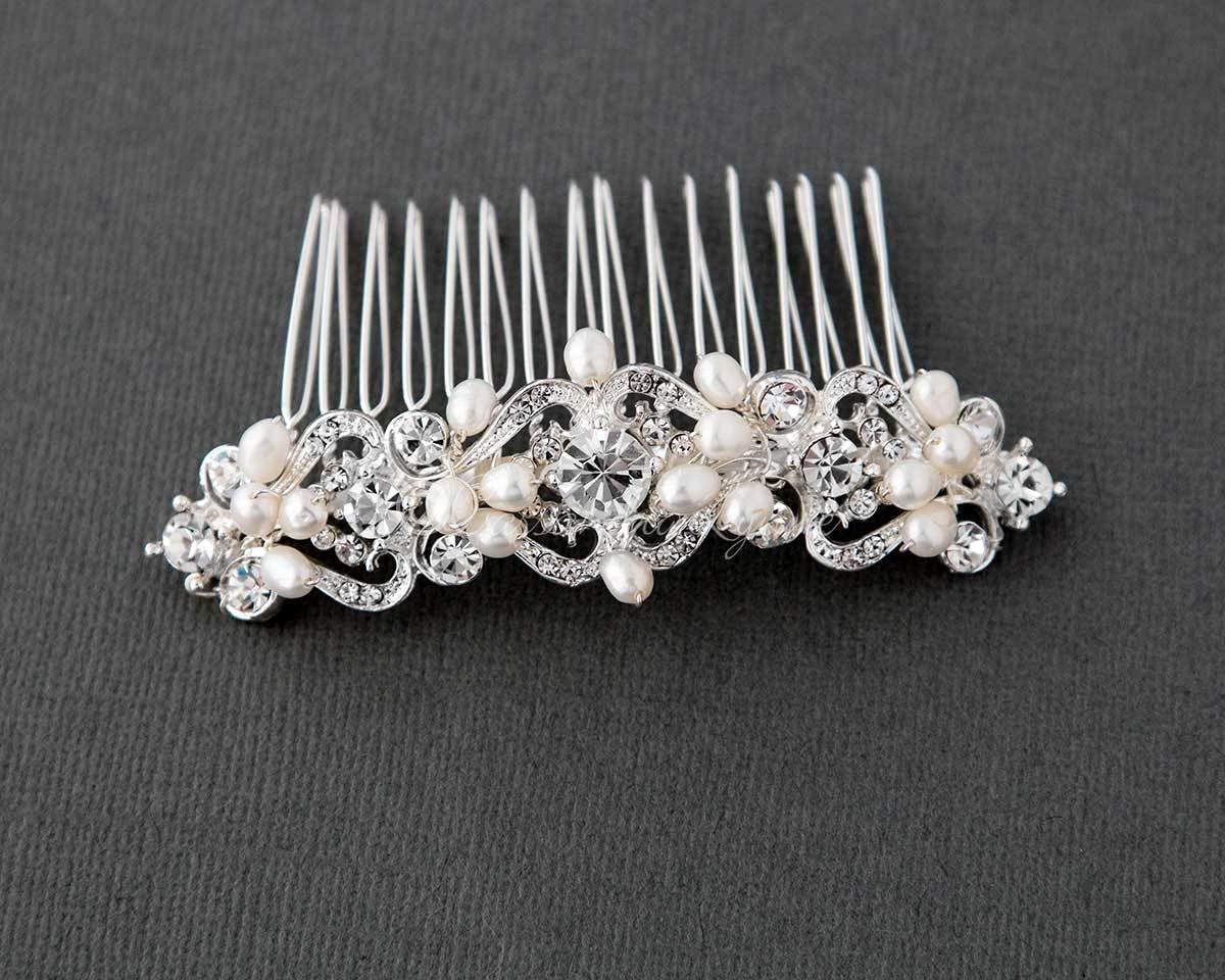 Elegant Wedding Hair Comb of Crystals and Pearls - Cassandra Lynne