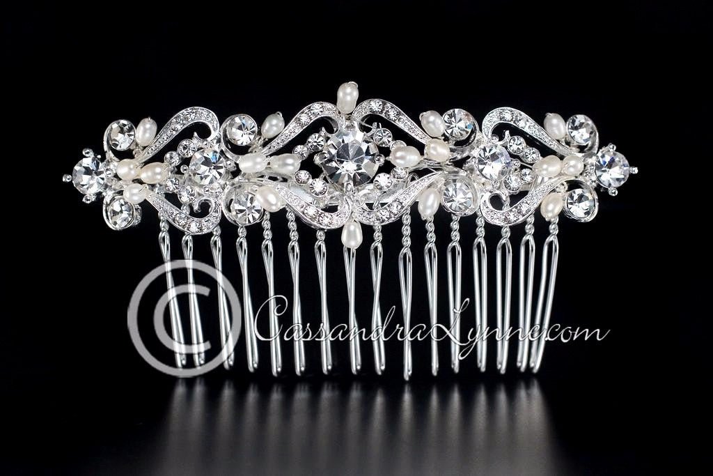 Elegant Wedding Hair Comb of Crystals and Pearls - Cassandra Lynne