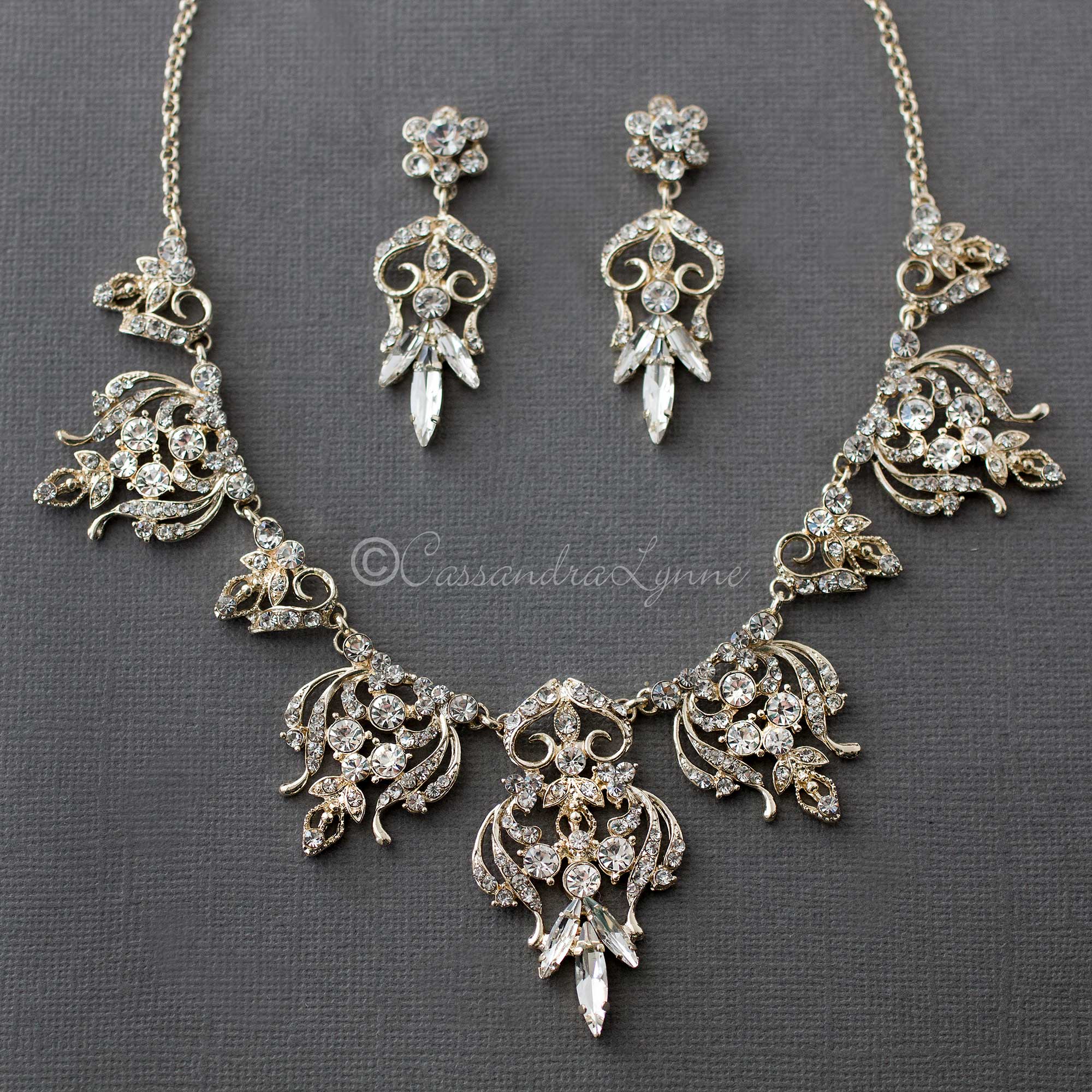 Filigree Crystal Bridal Necklace Set - Cassandra Lynne