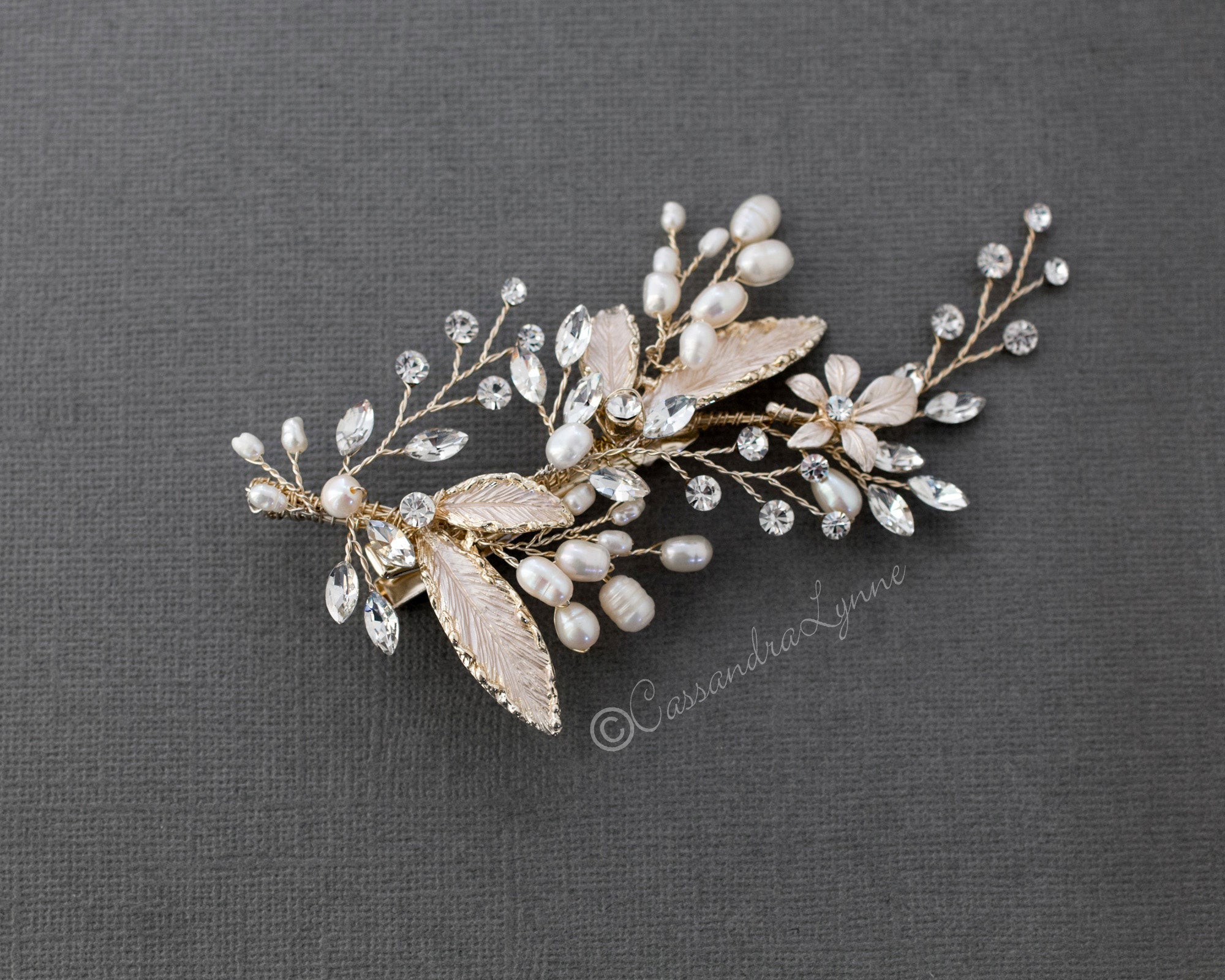 Freshwater Pearl Leaves Wedding Hair Clip - Cassandra Lynne