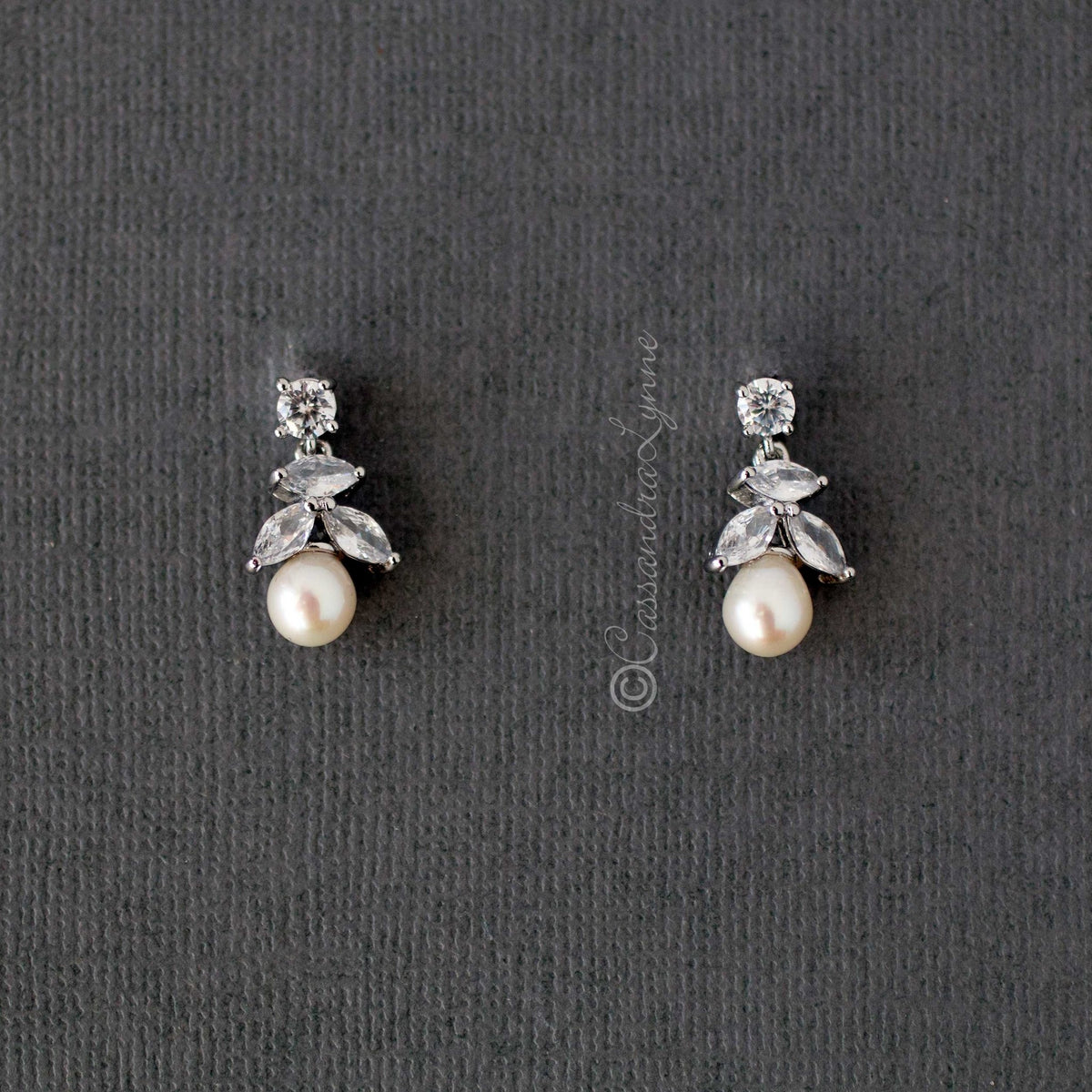 Freshwater Pearl Tiny Drop CZ Earrings - Cassandra Lynne