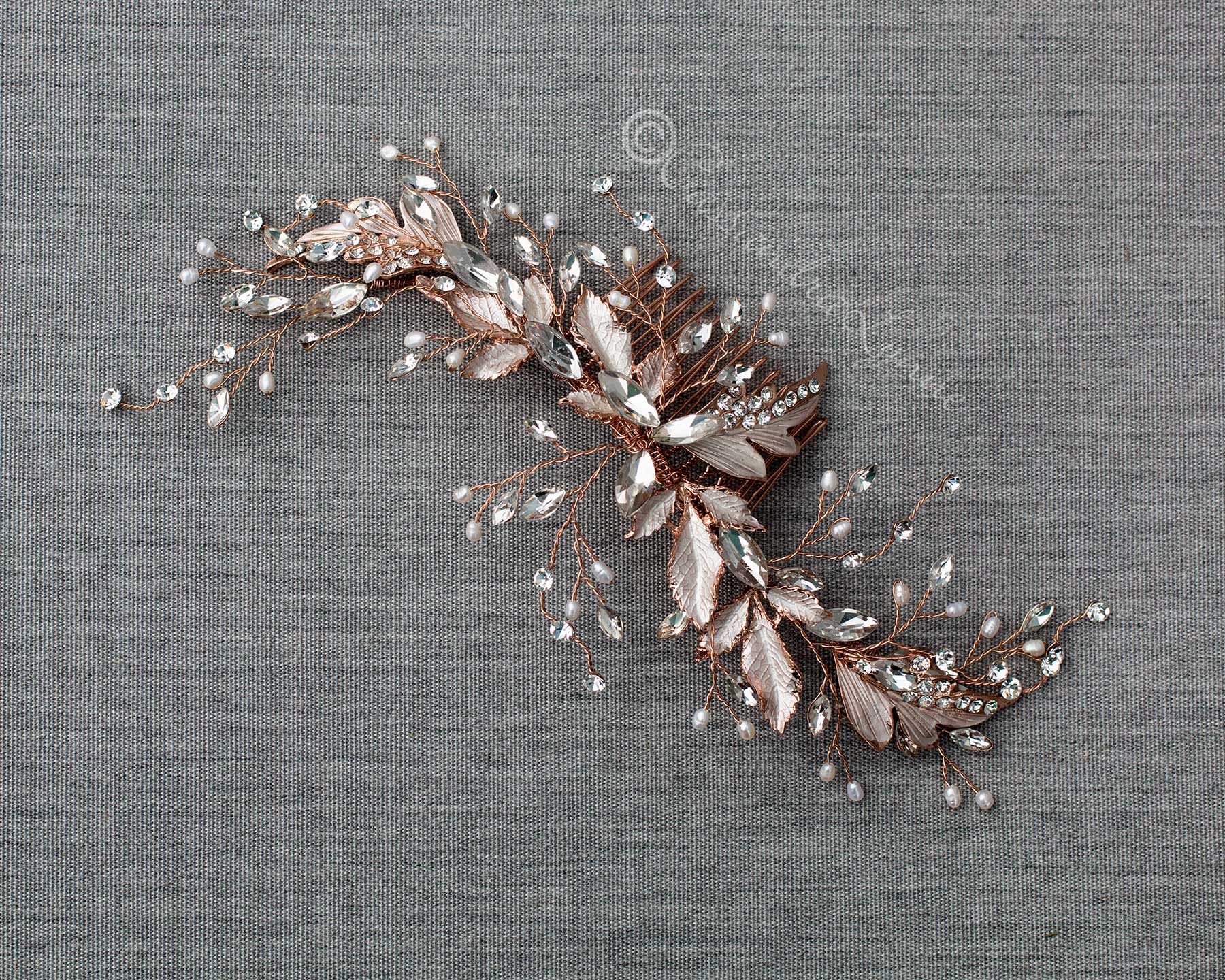 Frosted Leaves and Tiny Pearls Wedding Comb - Cassandra Lynne