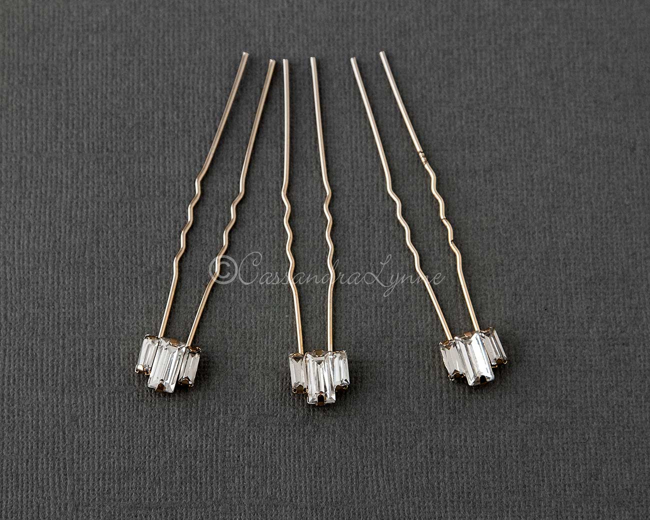 Gold Baguette Wedding Hair Pins Set - Cassandra Lynne