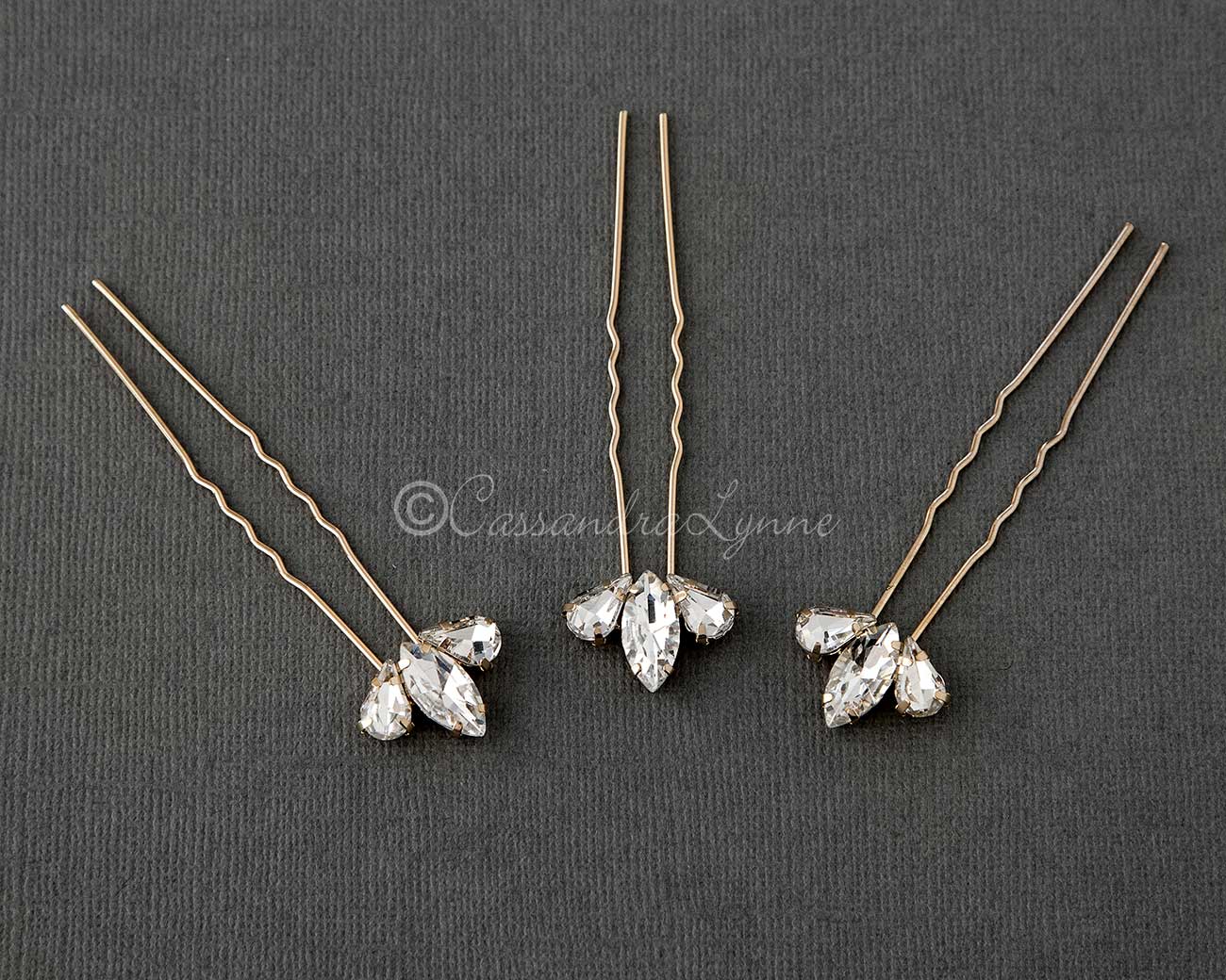 Gold Bridal Hair Pin Set Marquise and Pear Jewels - Cassandra Lynne