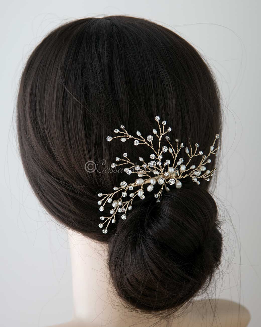 Gold Bridal Hair Spray Clip with Pearls - Cassandra Lynne