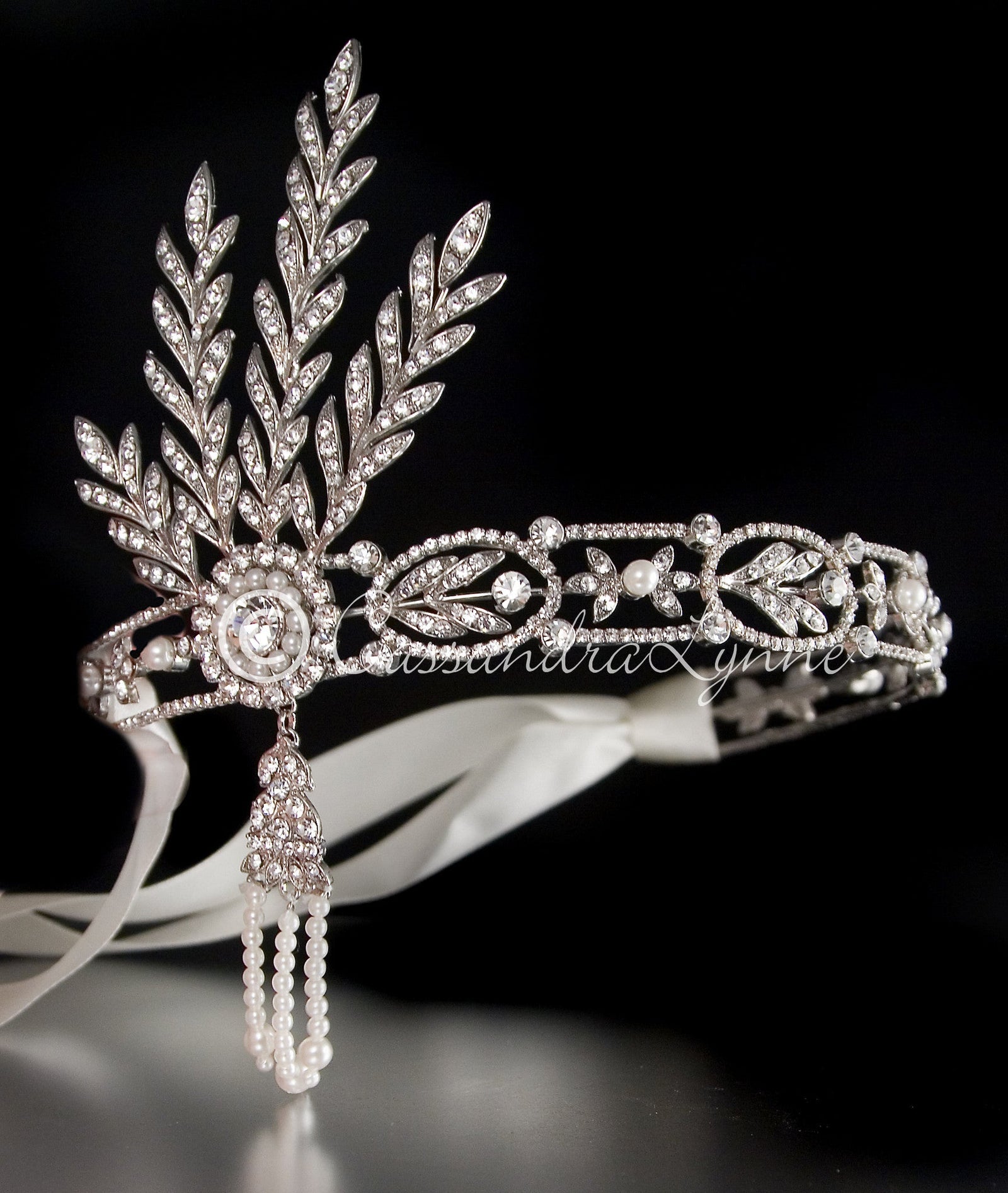 Great Gatsby Wedding Headpiece Headband with Rhinestones and Pearls - Cassandra Lynne