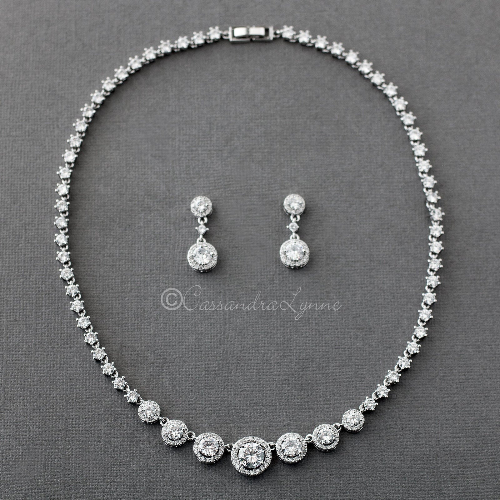 Halo Circles CZ Bridal Necklace and Earrings - Cassandra Lynne