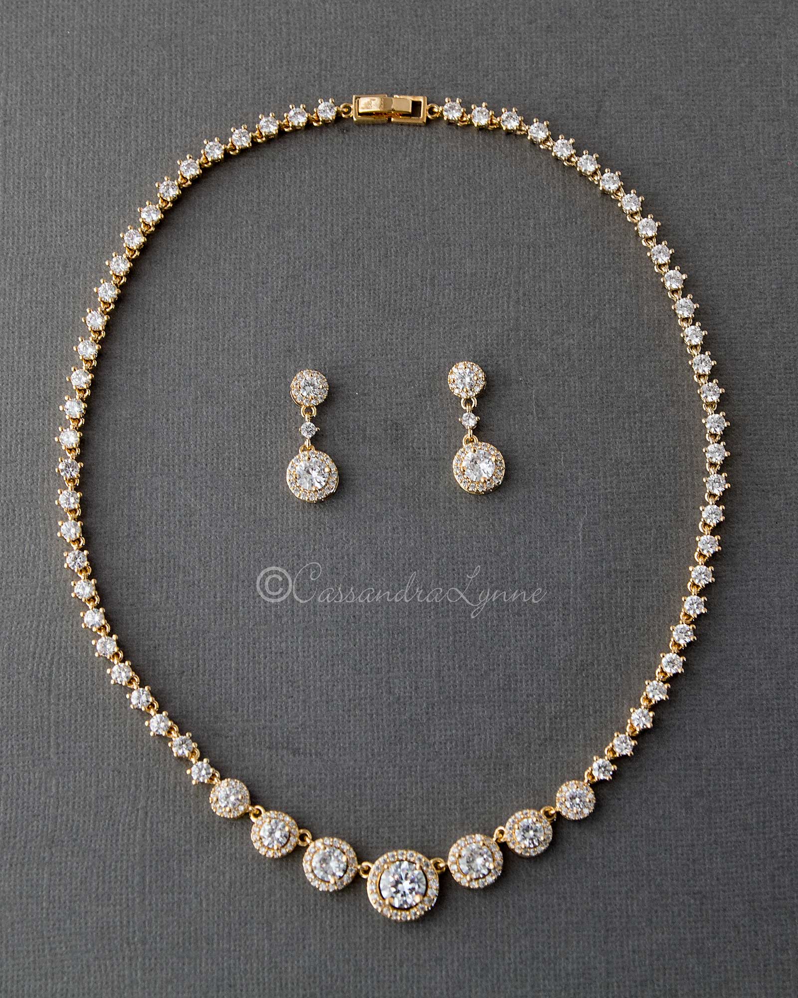 Halo Circles CZ Bridal Necklace and Earrings - Cassandra Lynne