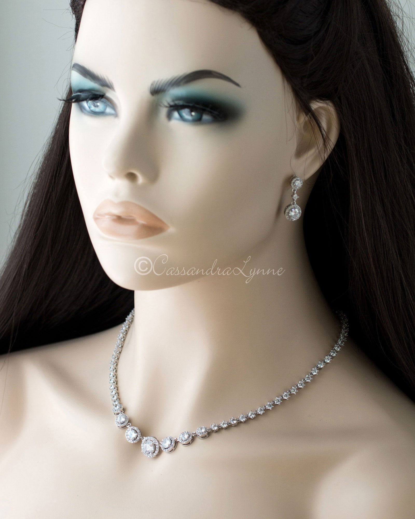 Halo Circles CZ Bridal Necklace and Earrings - Cassandra Lynne