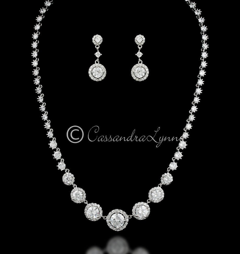 Halo Circles CZ Bridal Necklace and Earrings - Cassandra Lynne