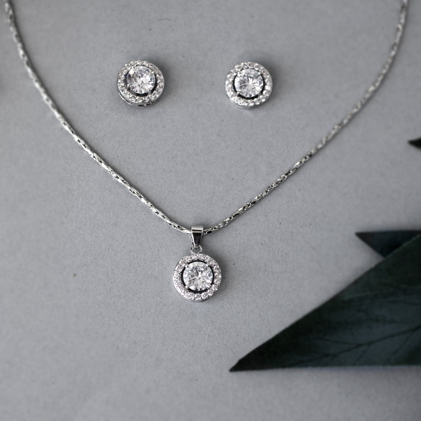 Simple CZ Halo Necklace and Earrings Set - Cassandra Lynne