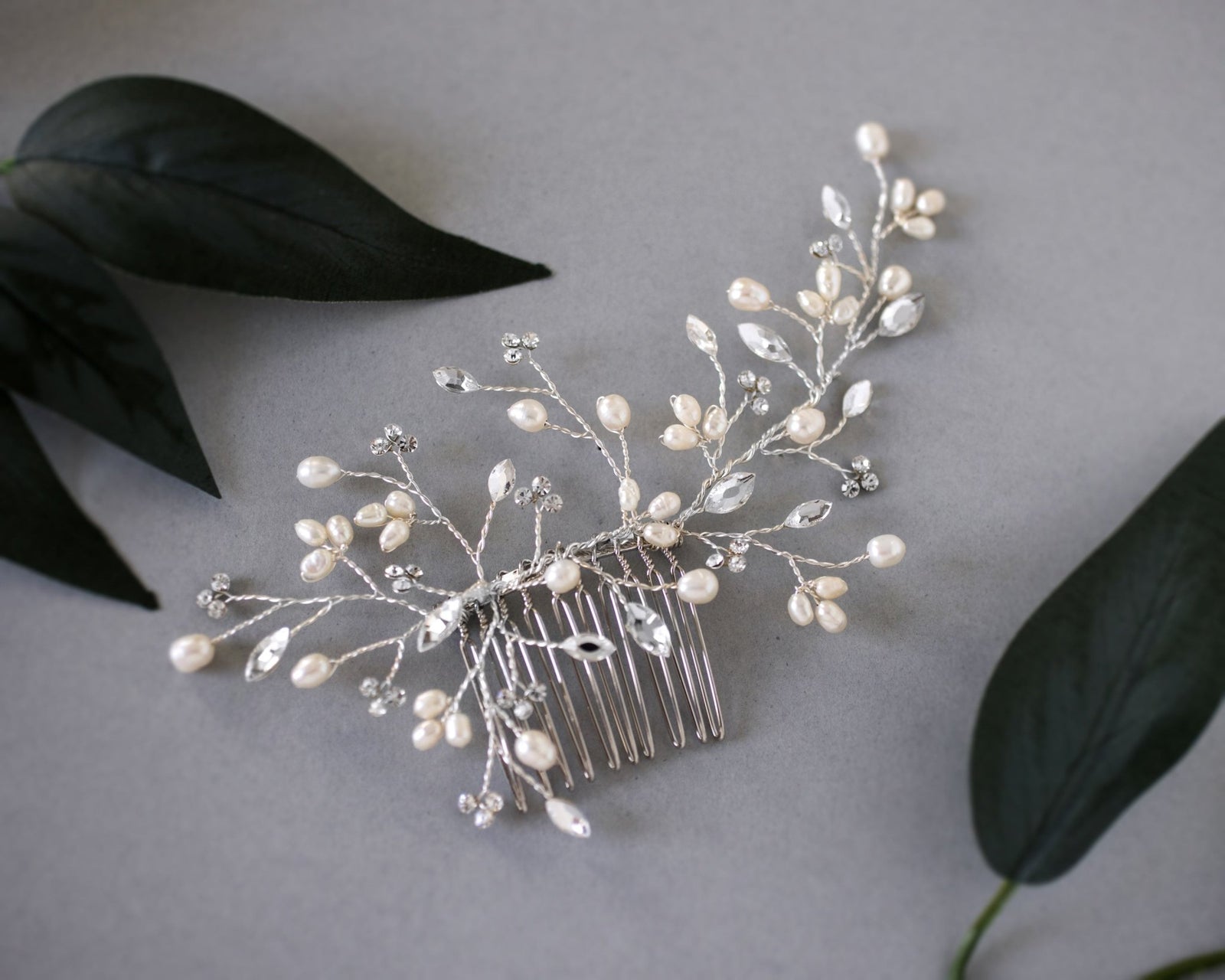 Ivory Freshwater Pearl and Crystal Simple Comb - Hair Comb - Cassandra Lynne