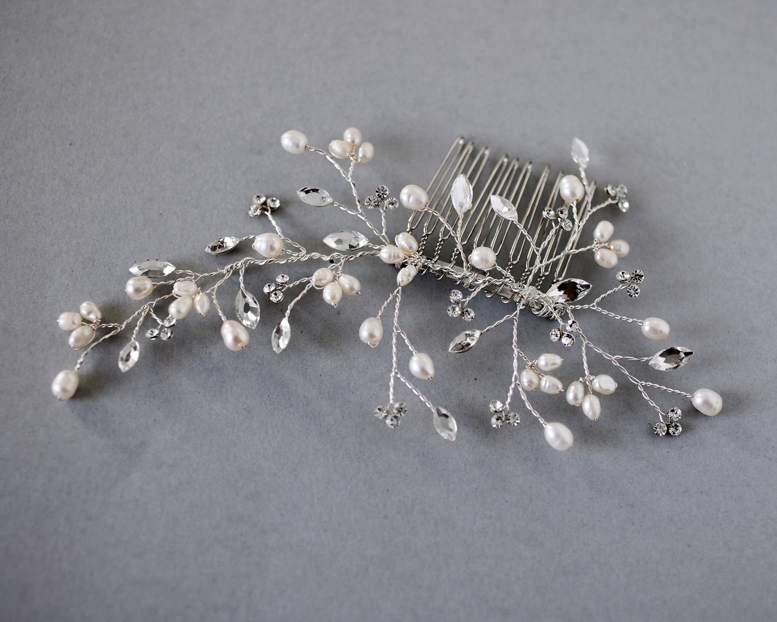 Ivory Freshwater Pearl and Crystal Simple Comb - Hair Comb - Cassandra Lynne