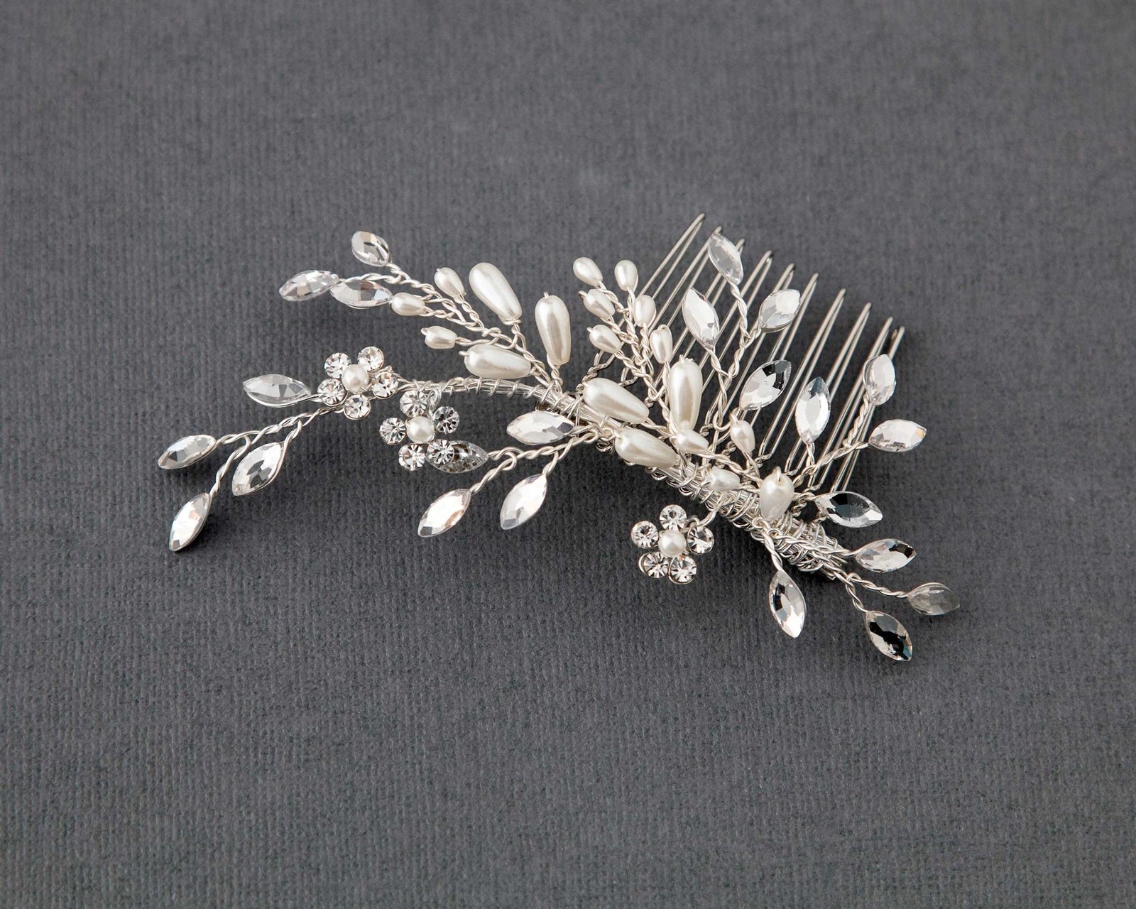 Ivory Pearl Wedding Hair Comb with Marquise Rhinestone - Cassandra Lynne