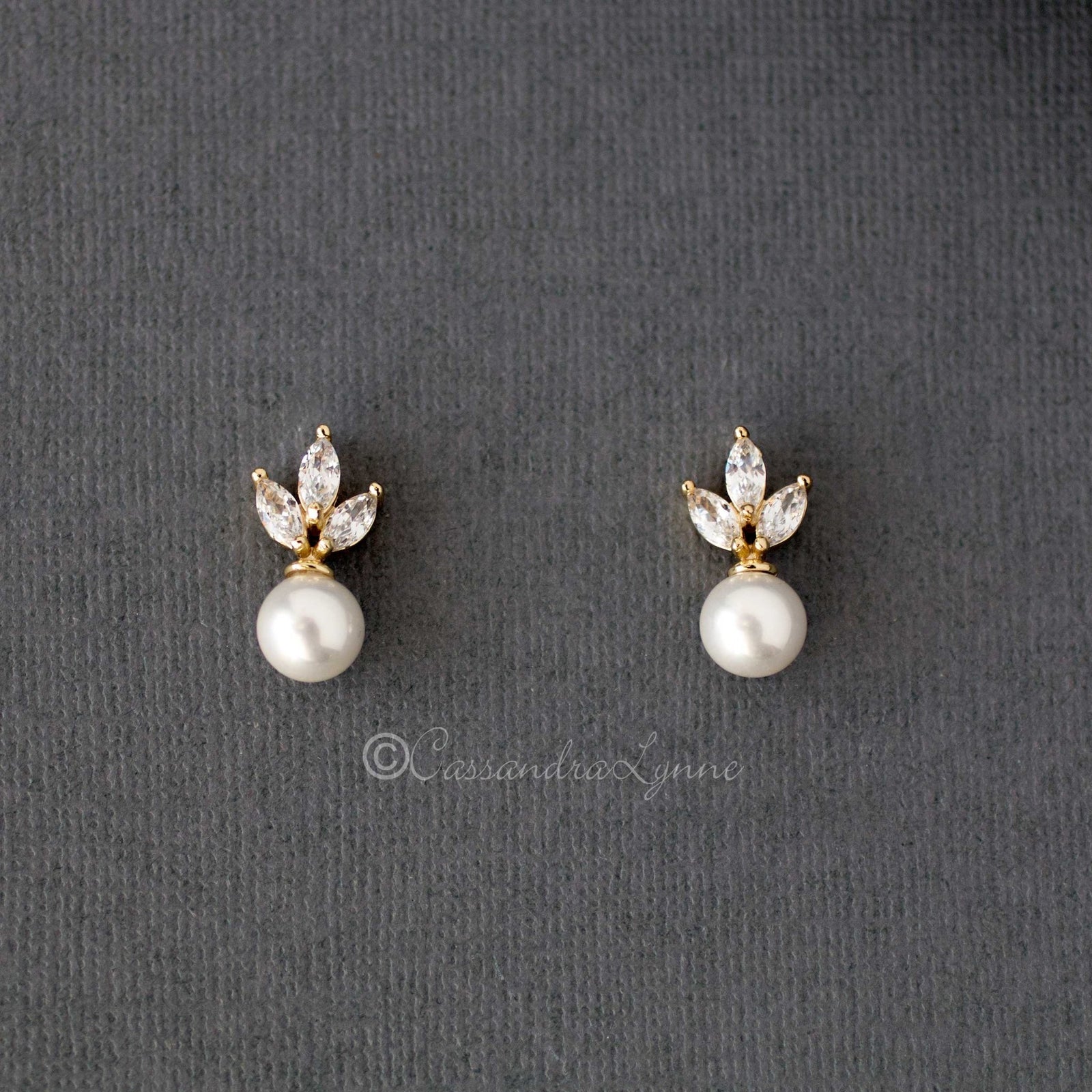 Pearl CZ Stud Earrings - Cassandra Lynne