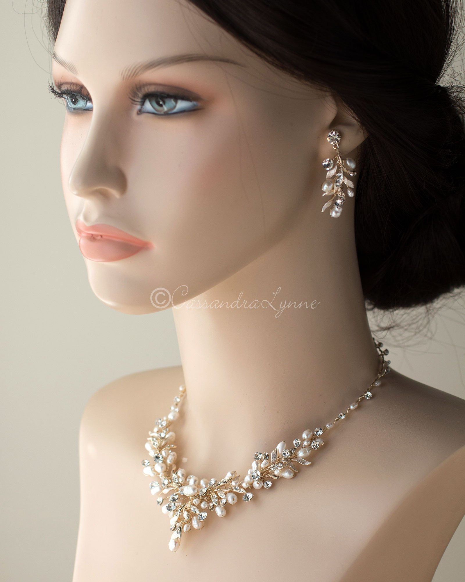 Bridal Necklace Set of Pearls and Crystals - Cassandra Lynne