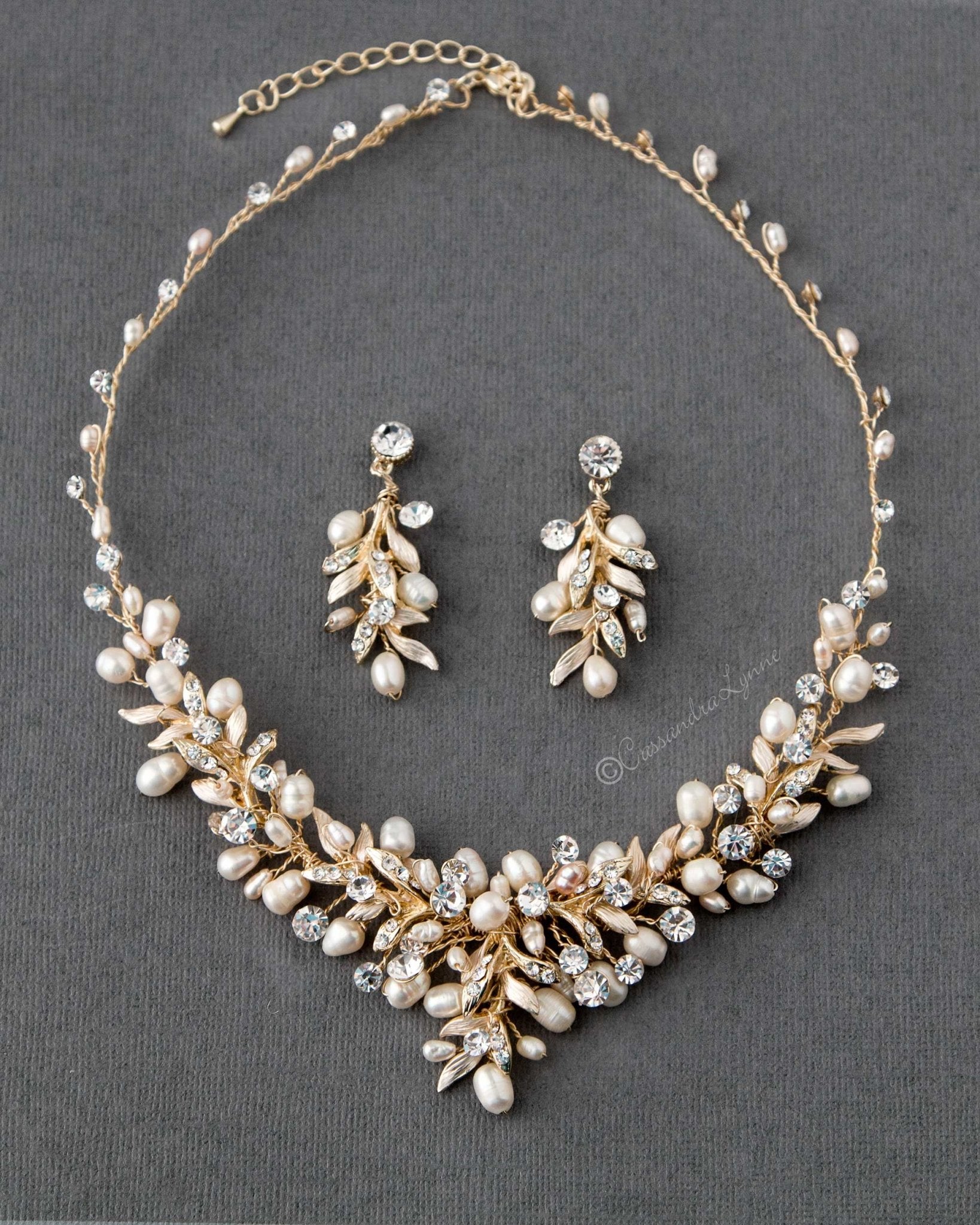Bridal Necklace Set of Pearls and Crystals - Cassandra Lynne