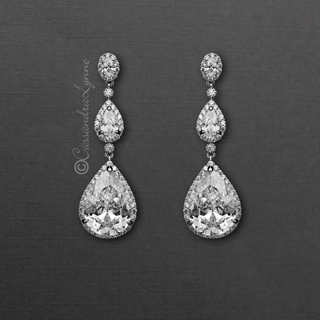 Large Waterdrop CZ Dangle Bridal Earrings - Cassandra Lynne