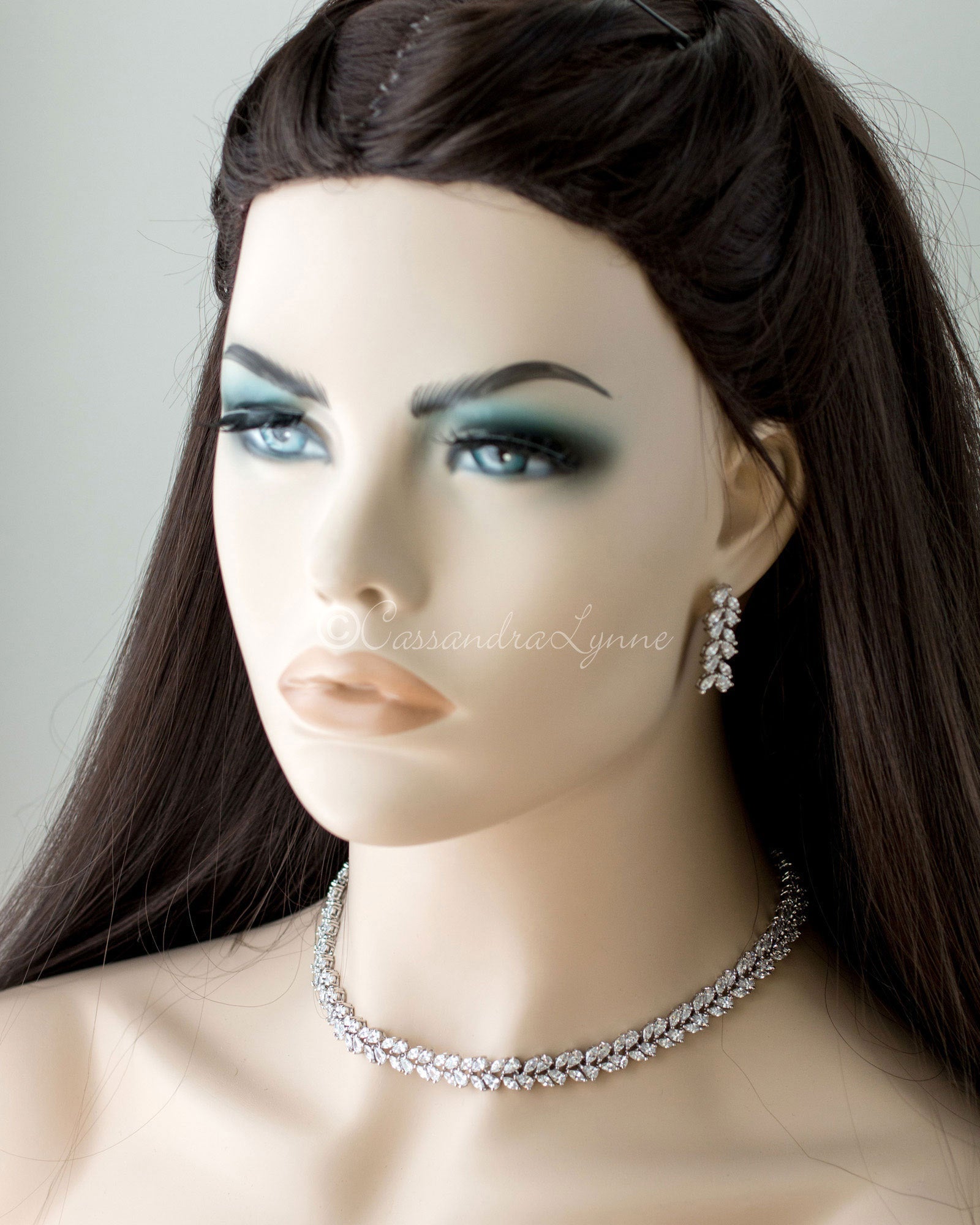 Leaf and Pear Bridal Necklace and Earrings - Cassandra Lynne