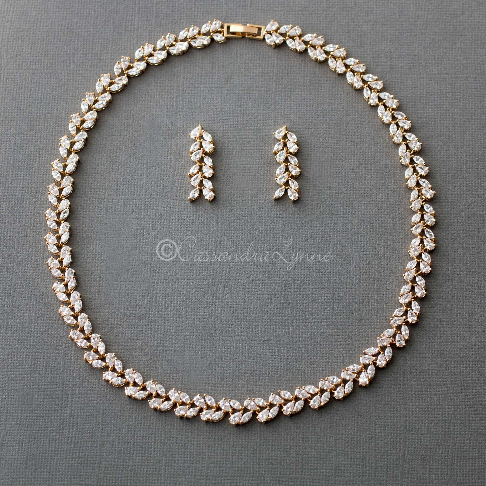 Leaf and Pear Bridal Necklace and Earrings - Cassandra Lynne