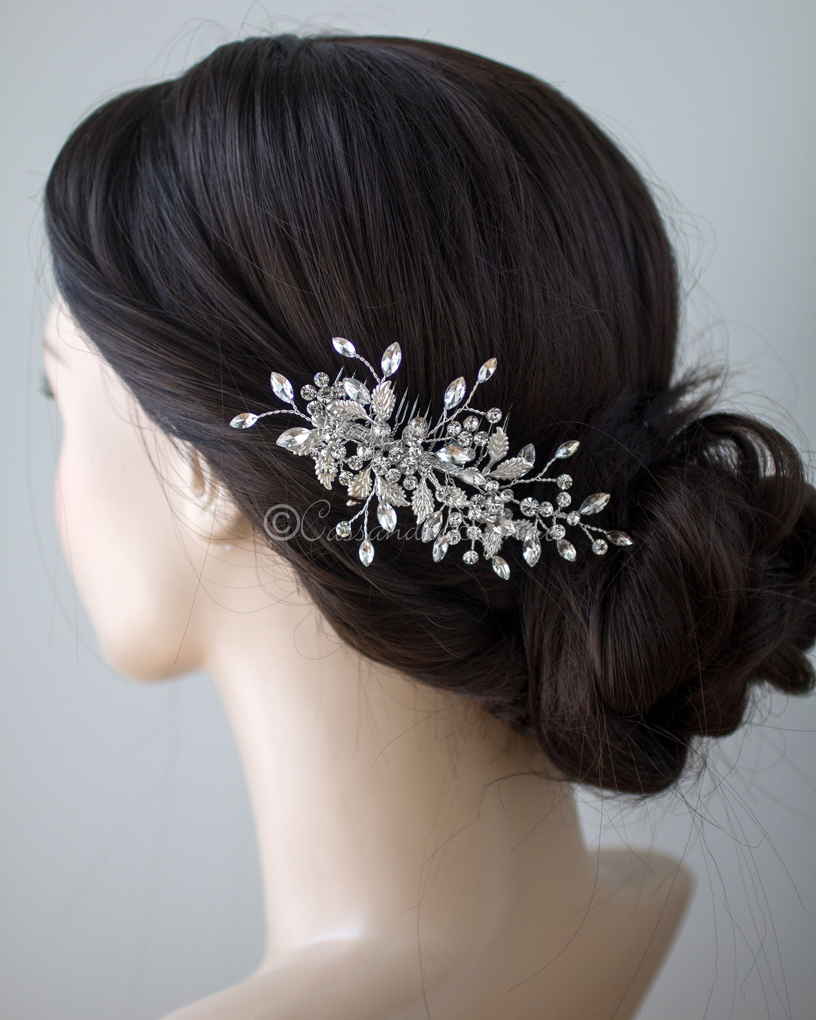 Leafy Bridal Hair Comb with Crystals - Cassandra Lynne