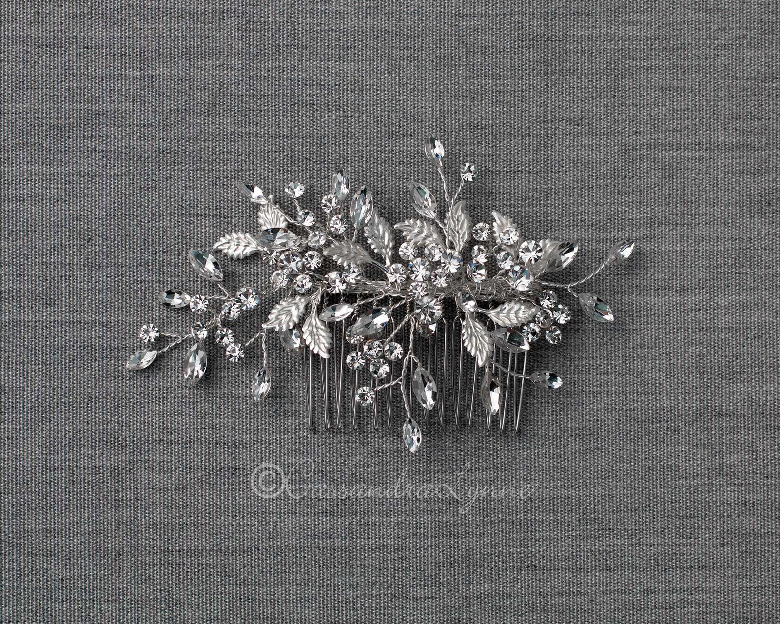 Leafy Bridal Hair Comb with Crystals - Cassandra Lynne