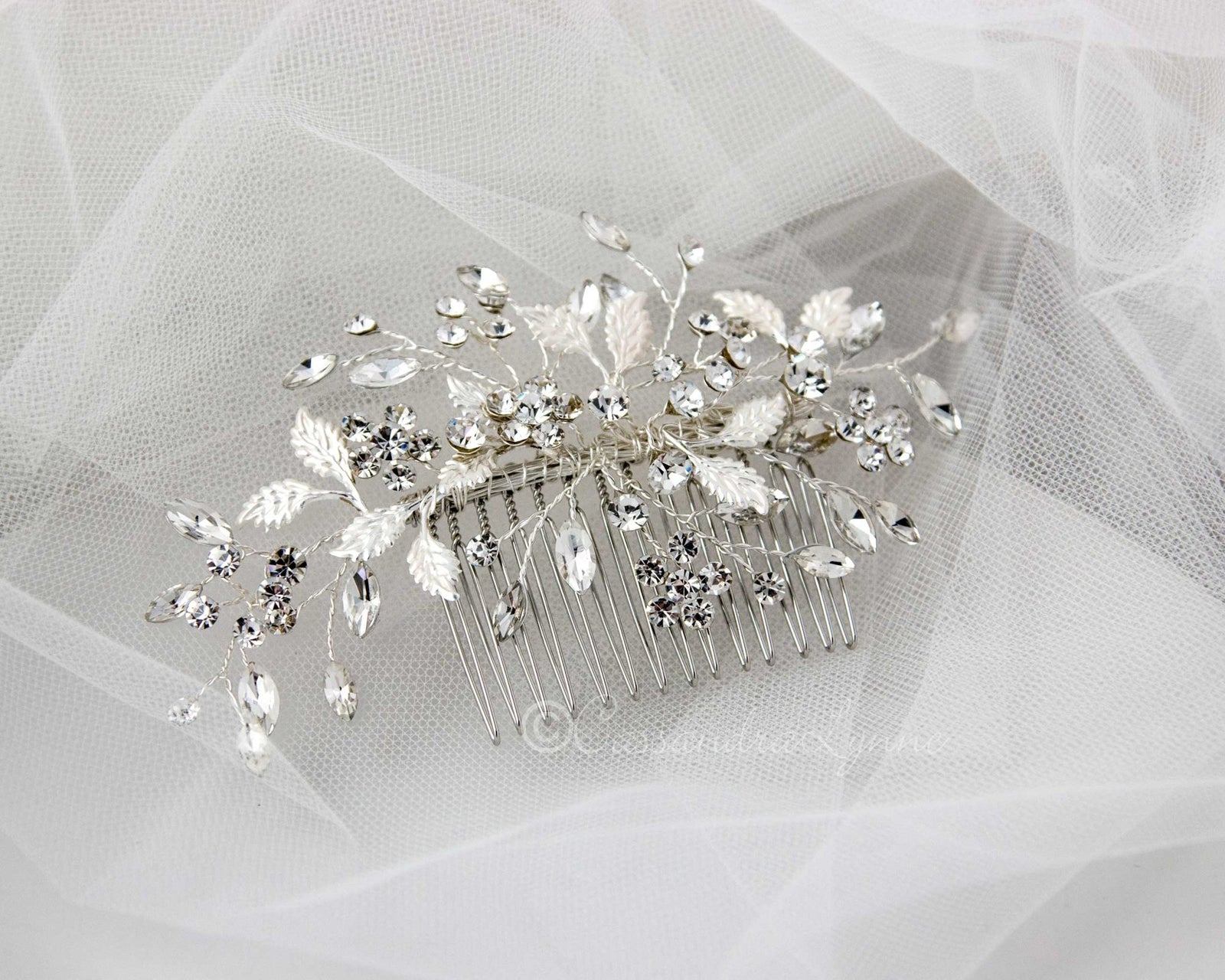 Leafy Bridal Hair Comb with Crystals - Cassandra Lynne