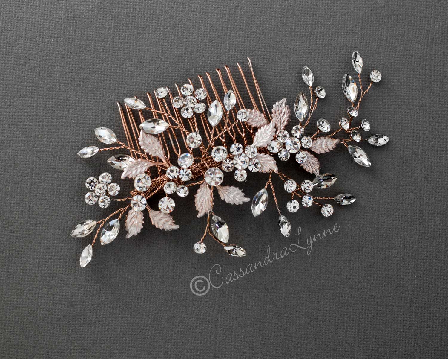 Leafy Bridal Hair Comb with Crystals - Cassandra Lynne