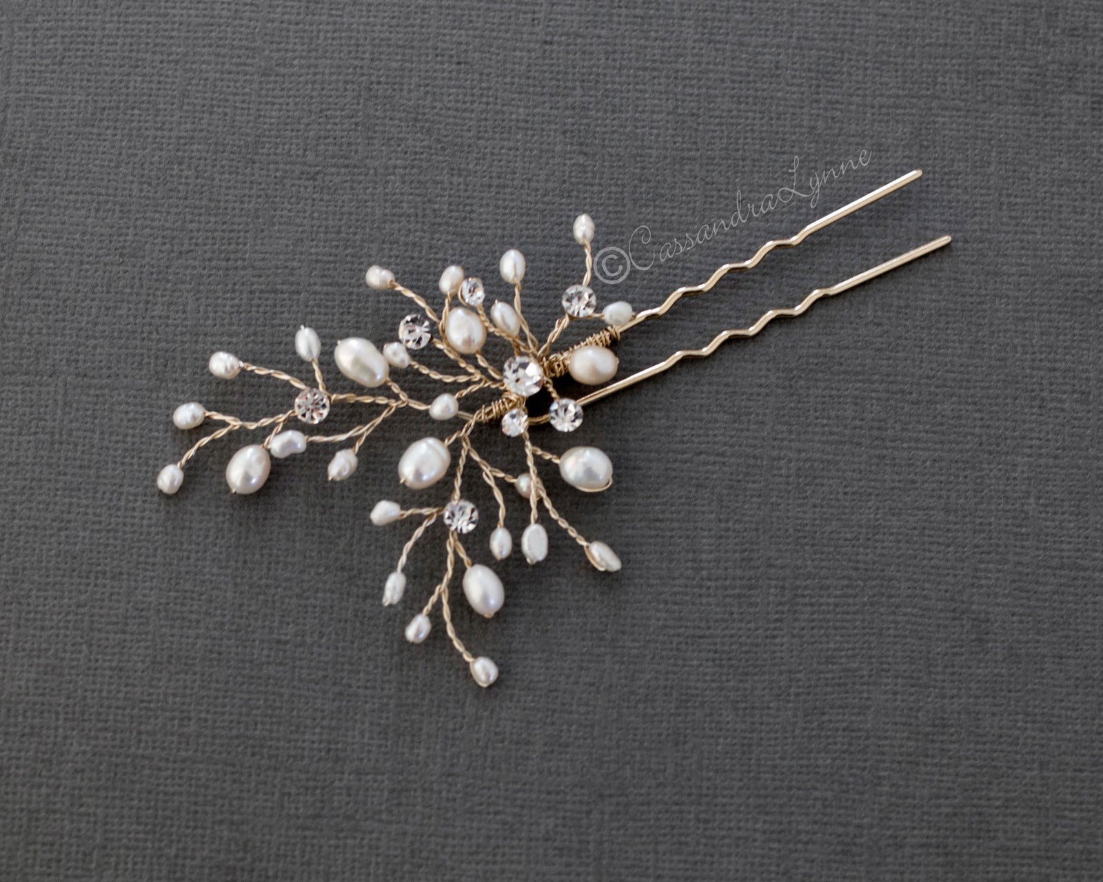 Ivory Pearl and Crystal Bridal Hair Pin - Cassandra Lynne