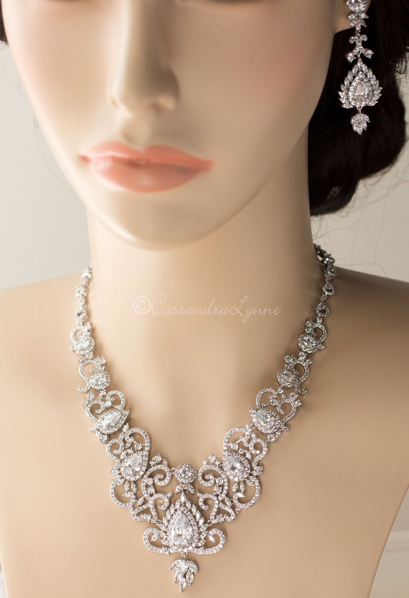 Luxury CZ Bridal Necklace and Earrings - Cassandra Lynne