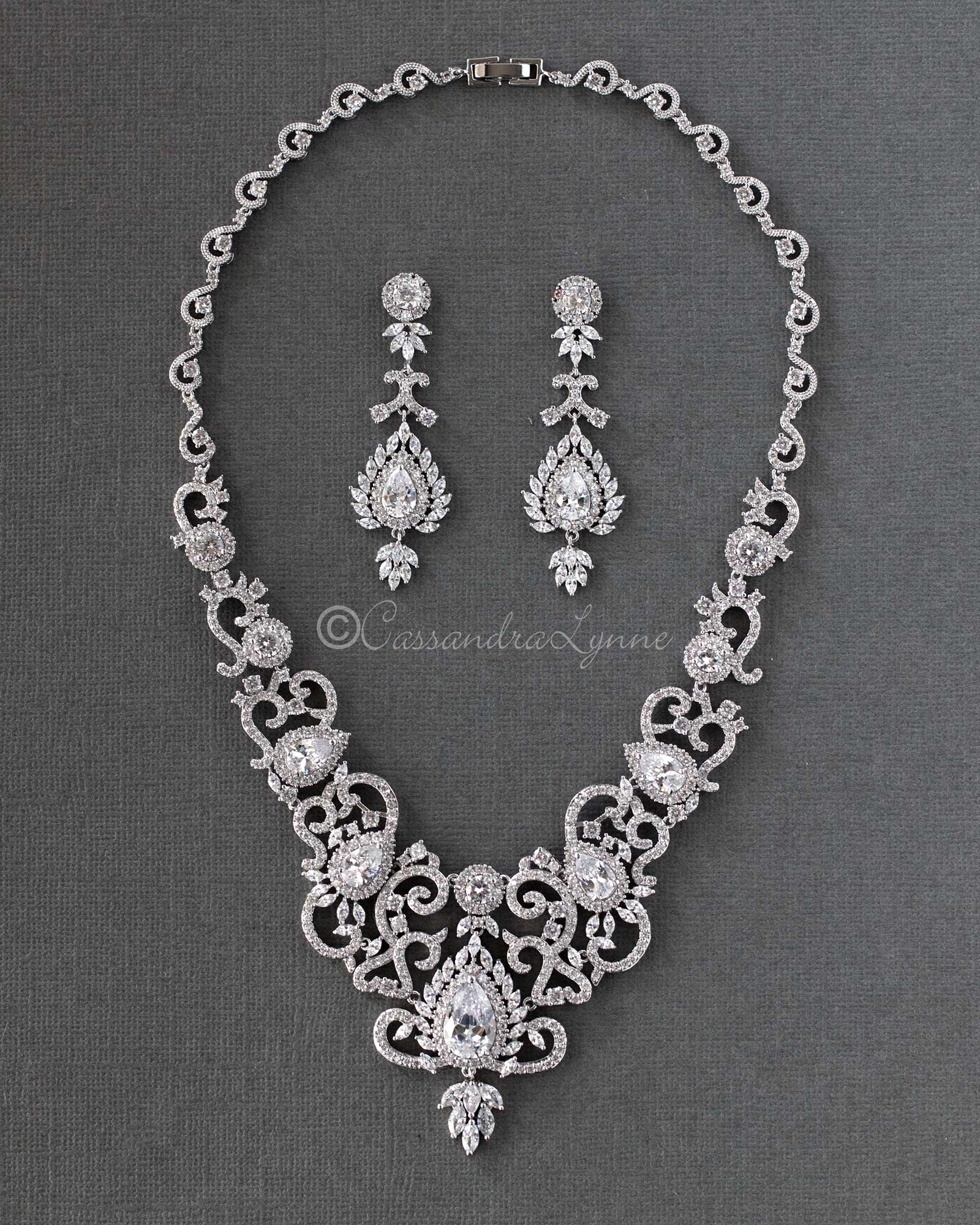 Luxury CZ Bridal Necklace and Earrings - Cassandra Lynne