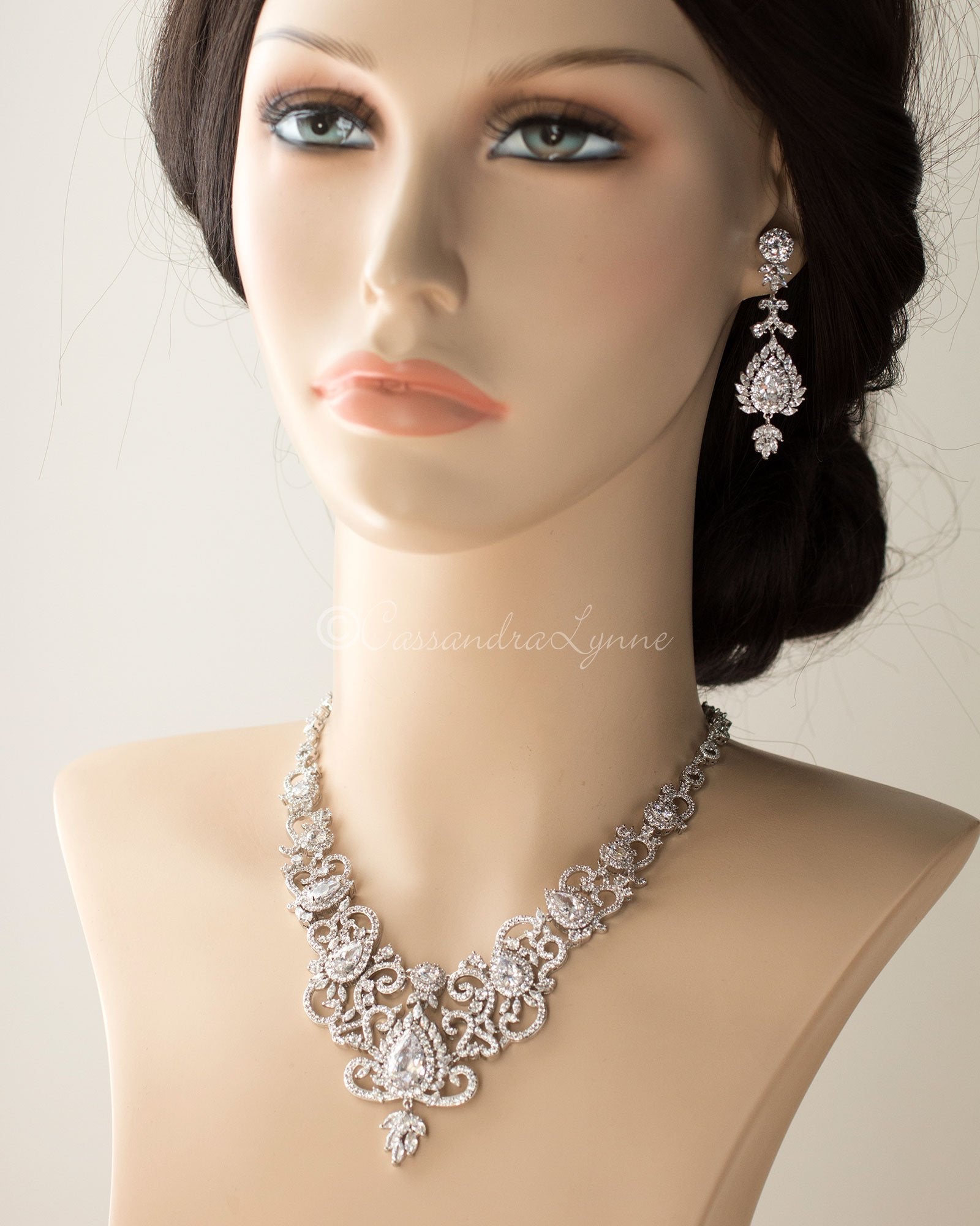 Luxury CZ Bridal Necklace and Earrings - Cassandra Lynne
